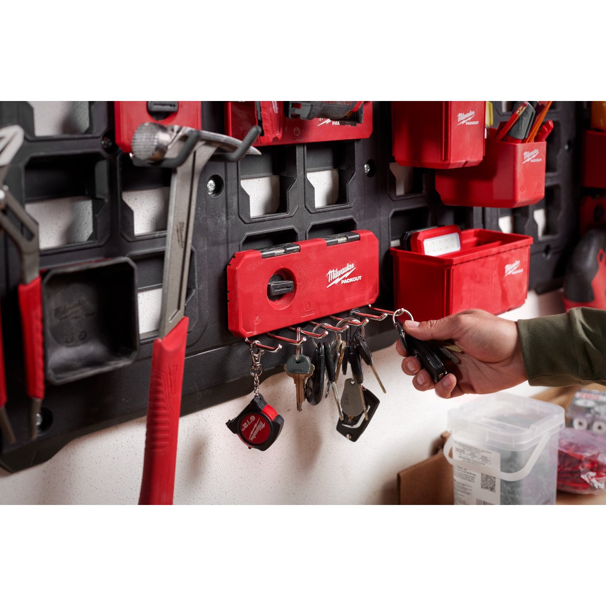 Milwaukee 48-22-8329 PACKOUT™ 7-Hook Rack - in use