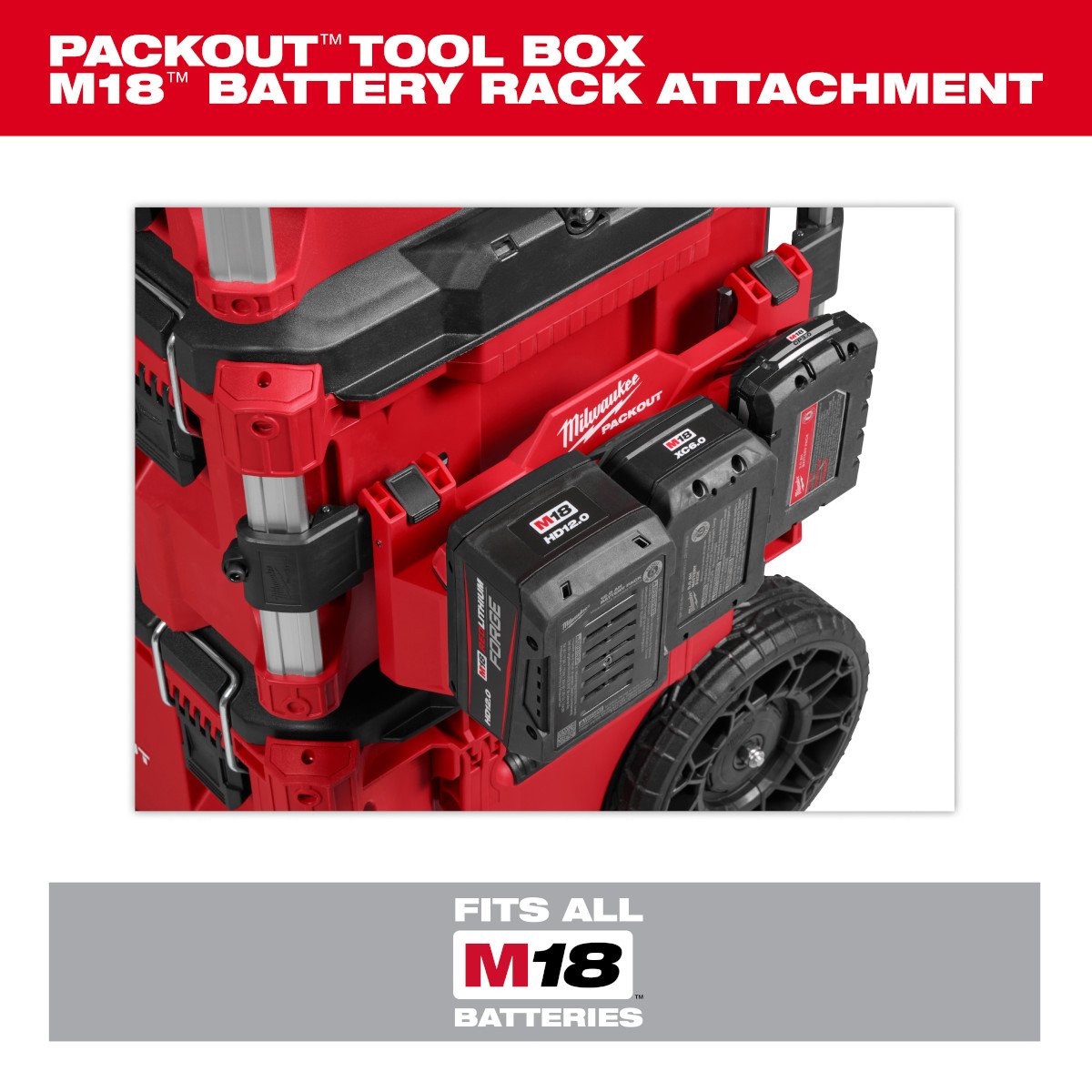 Milwaukee 48-22-8603 PACKOUT™ Tool Box M18™ Battery Rack Attachment - feature callout