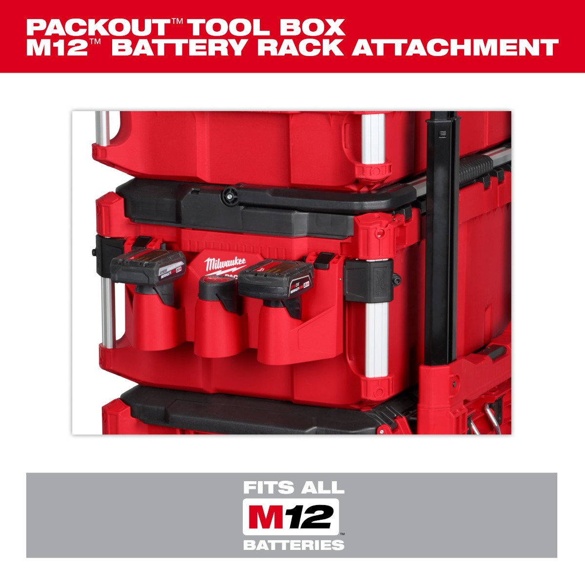 Milwaukee 48-22-8604 PACKOUT™ Tool Box M12™ Battery Rack Attachment - feature callout