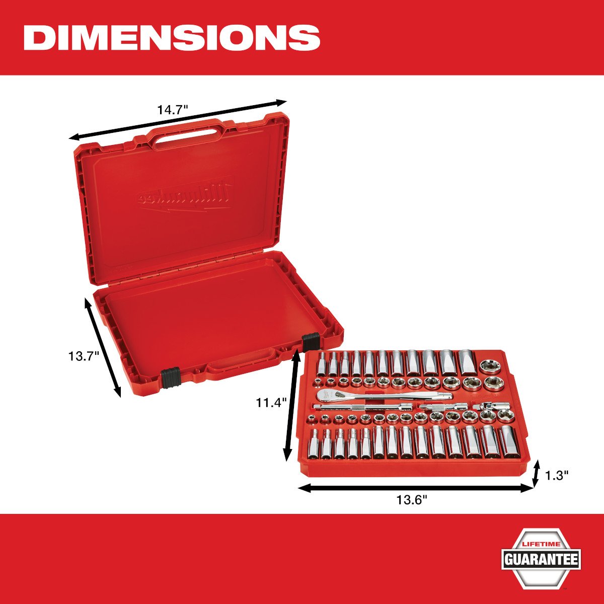 Milwaukee 48-22-9008 3/8 in. Drive 56 pc. Ratchet & Socket Set - SAE & Metric - feature callout