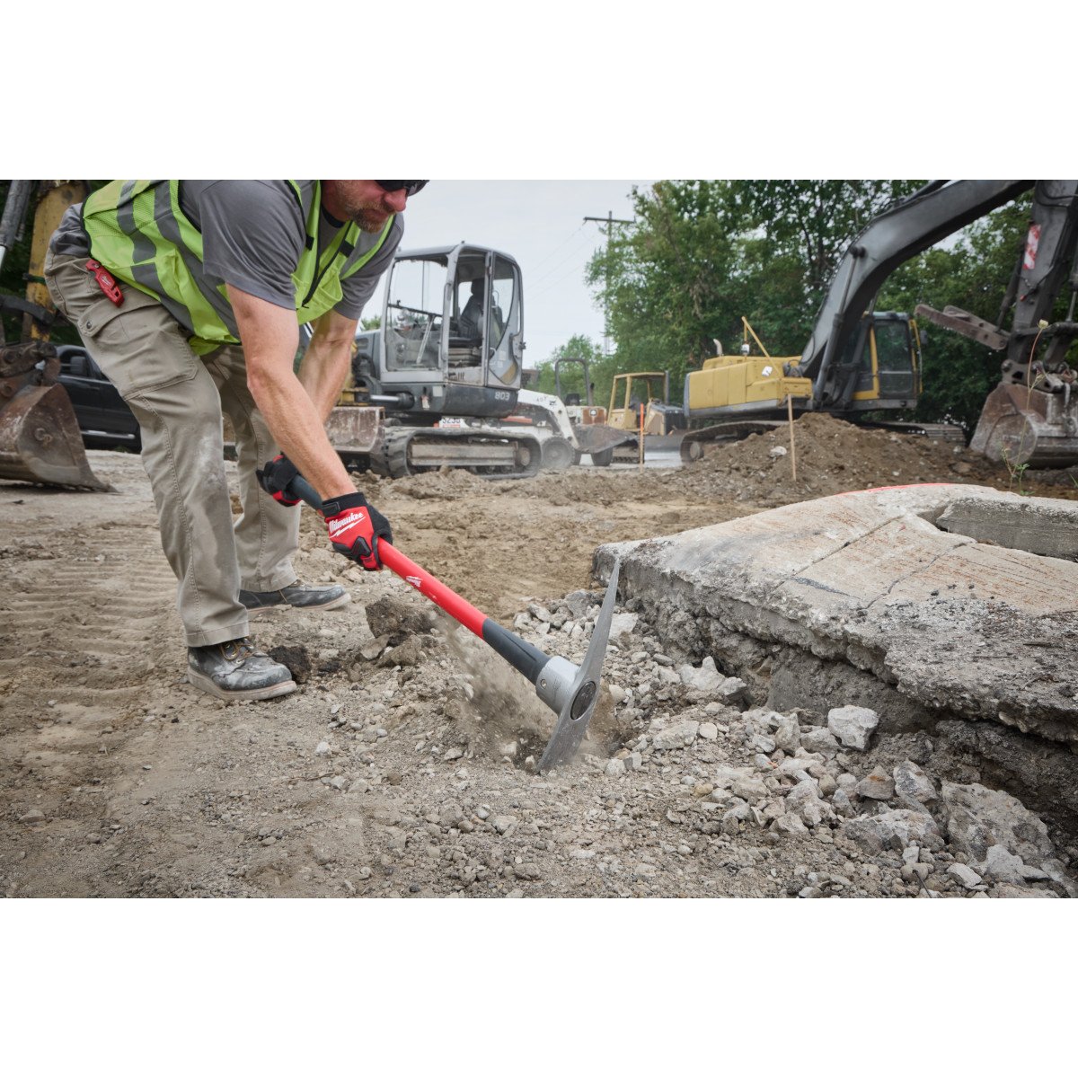 Milwaukee 48-22-9335 5lb Pick Mattock with 36-inch ShockShield Handle - in use