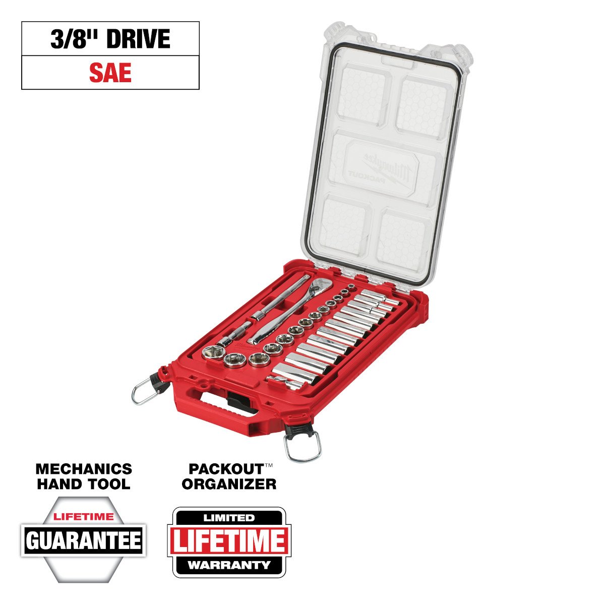 Milwaukee 48-22-9481 3/8" 28 Pc Ratchet & Socket Set with PACKOUT™ Organizer - feature callout