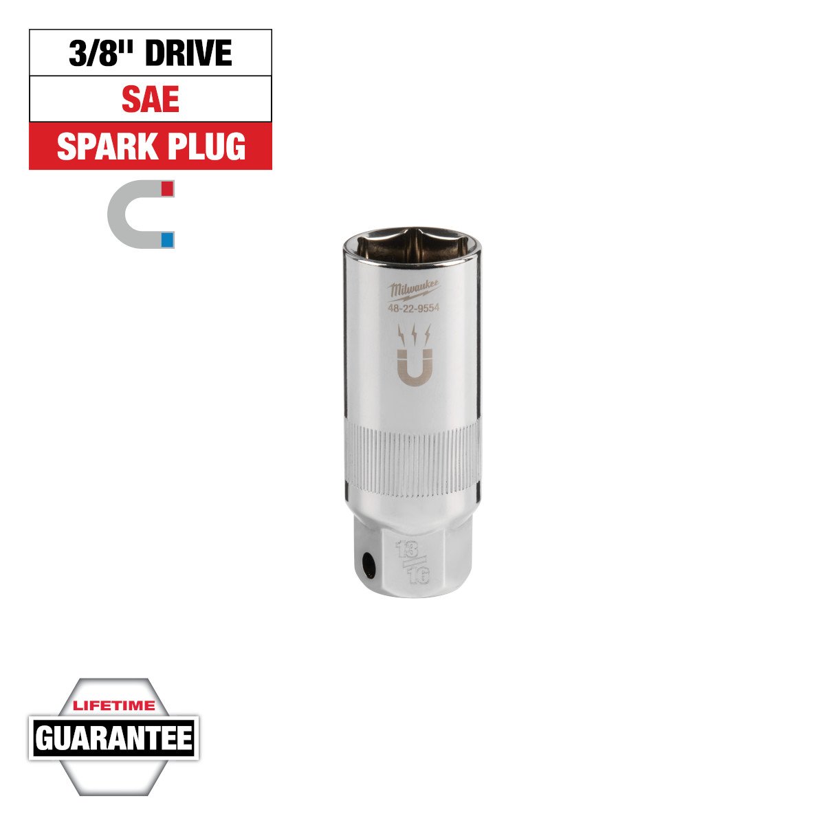 Milwaukee 48-22-9554 3/8" Drive 13/16" Magnetic Spark Plug Socket - feature callout
