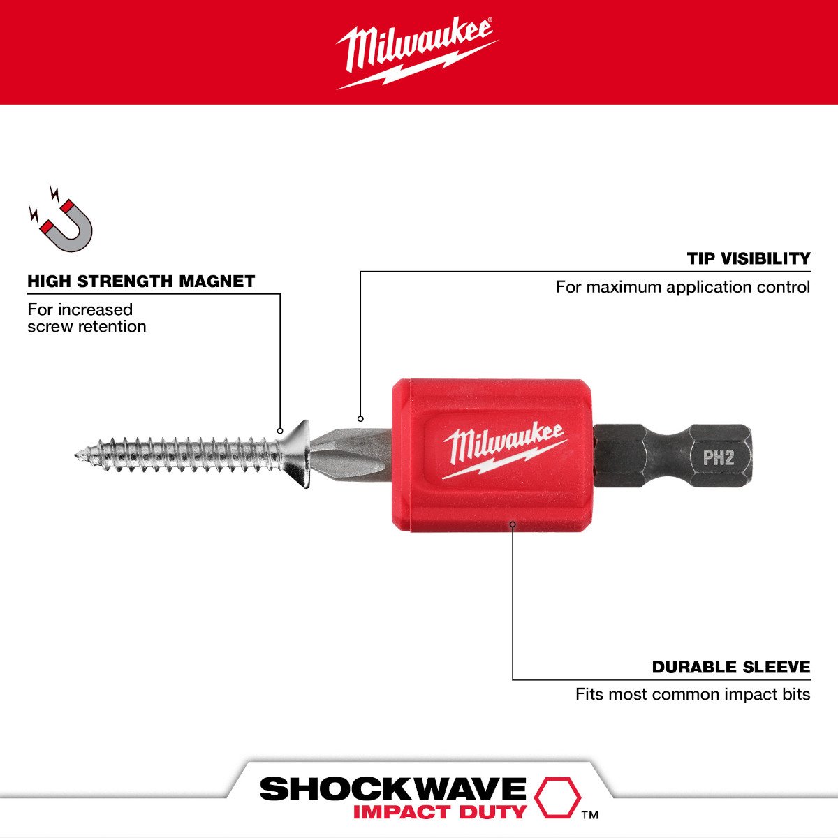 Milwaukee 48-32-4550 SHOCKWAVE Impact Duty™ Magnetic Attachment and PH2 Bit Set - 3PC - feature callout