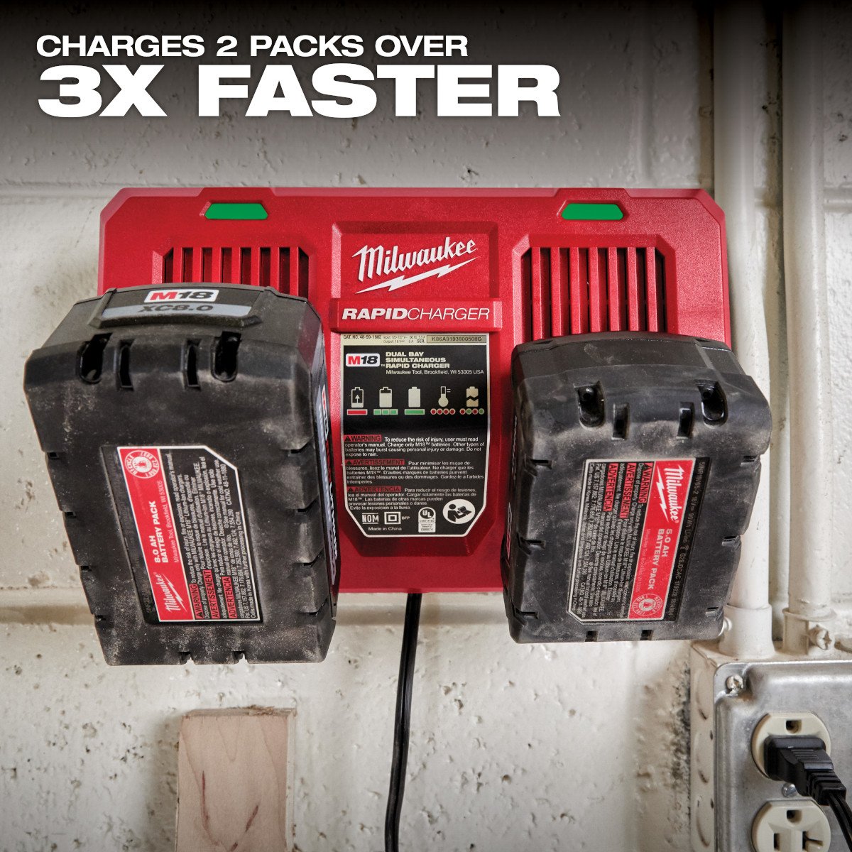 Milwaukee 48-59-1802 M18™ Dual Bay Simultaneous Rapid Charger - feature callout