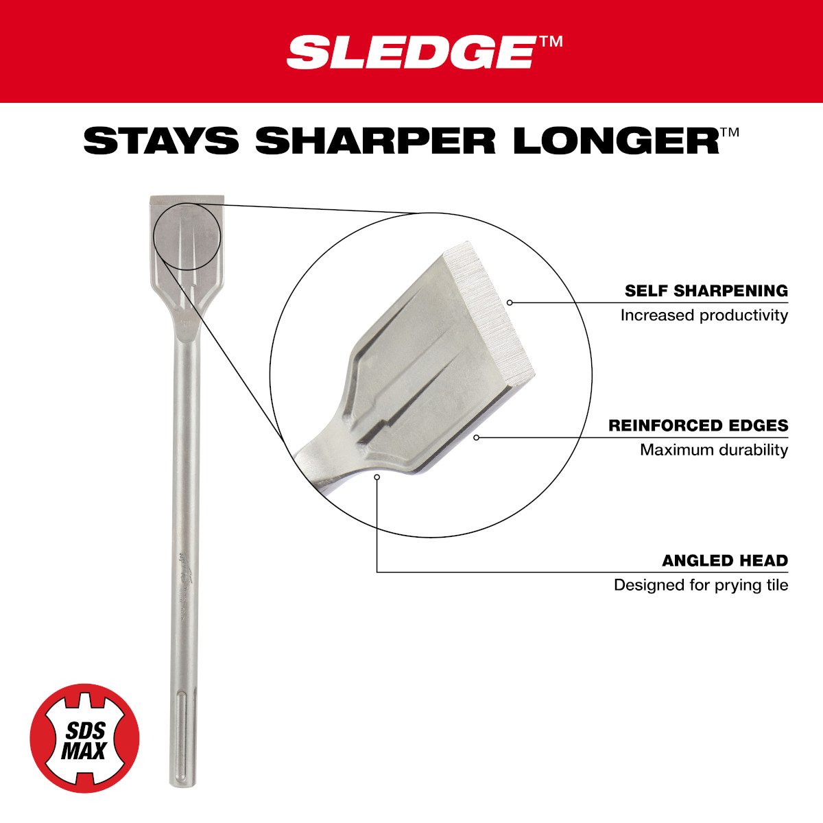 Milwaukee 48-62-4258 SDS MAX SLEDGE™ 2"Tile Chisel - feature callout