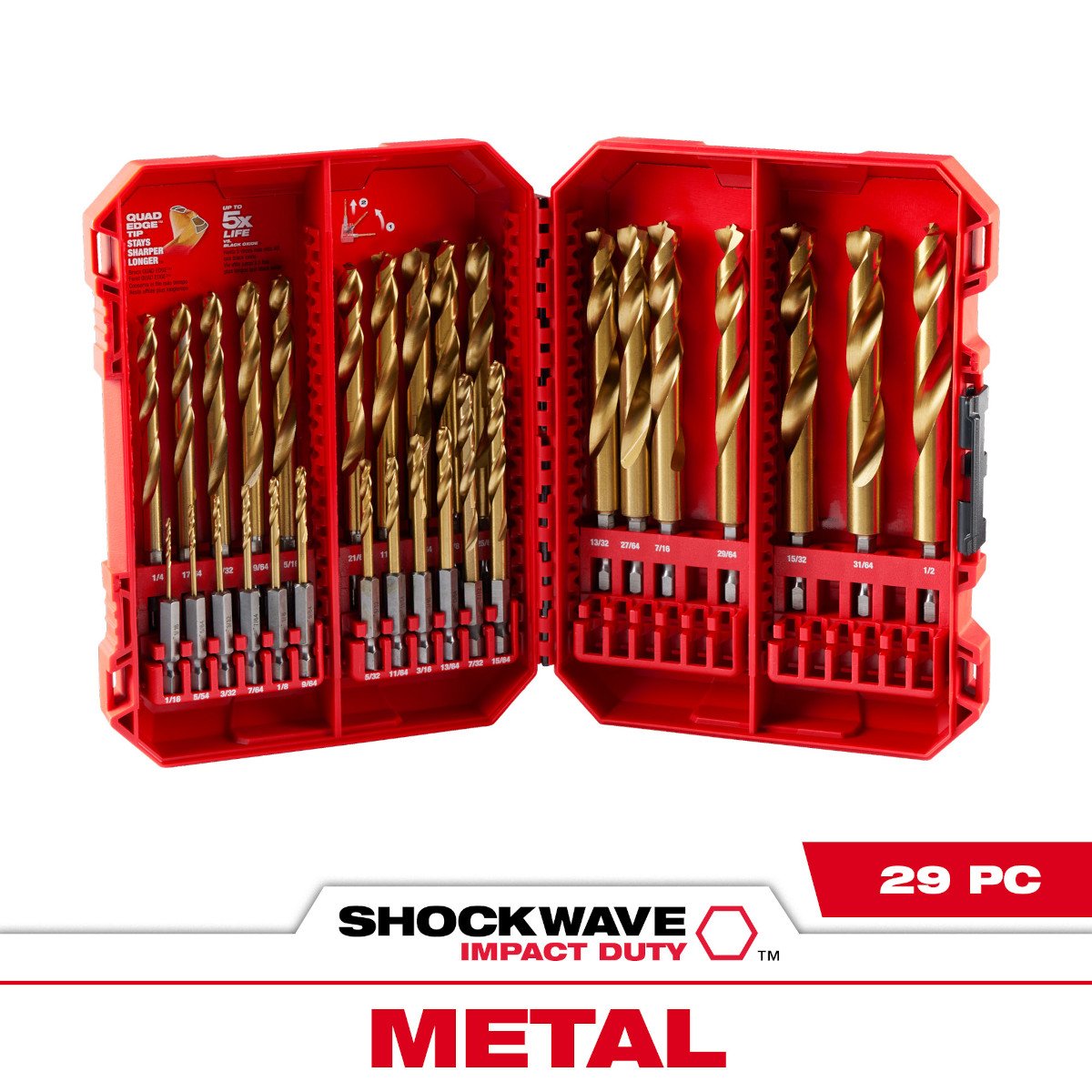 Milwaukee 48-89-4672 SHOCKWAVE Impact Duty™ RED HELIX™ Titanium Drill Bit Set - 29PC - feature callout