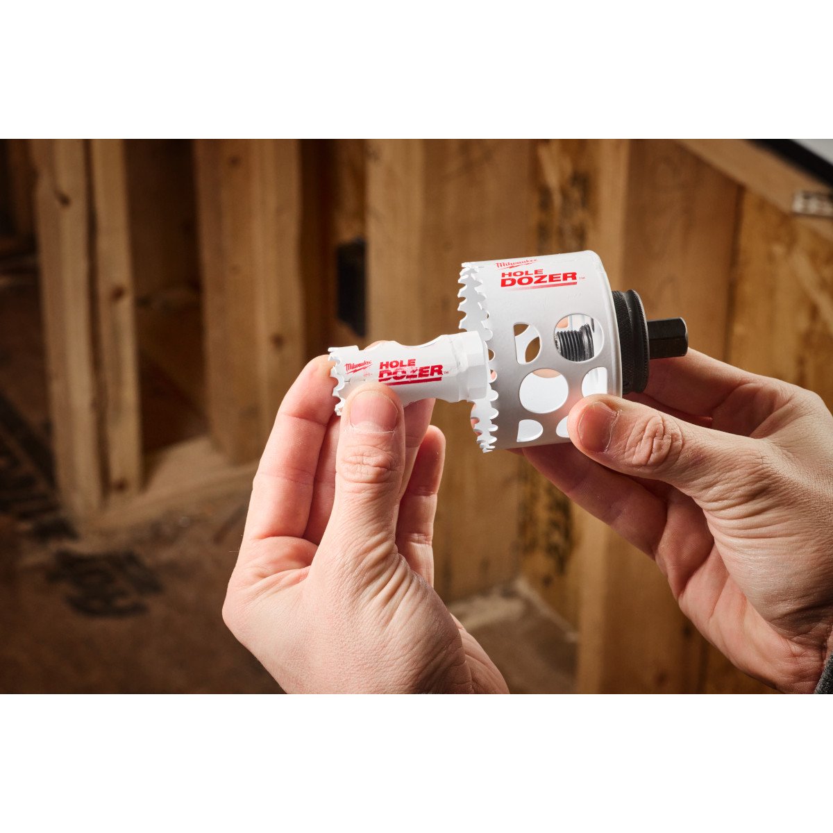 Milwaukee 49-56-7576 Hole Enlargement Thread Adapter for QUIK-LOK™ Arbors - in use