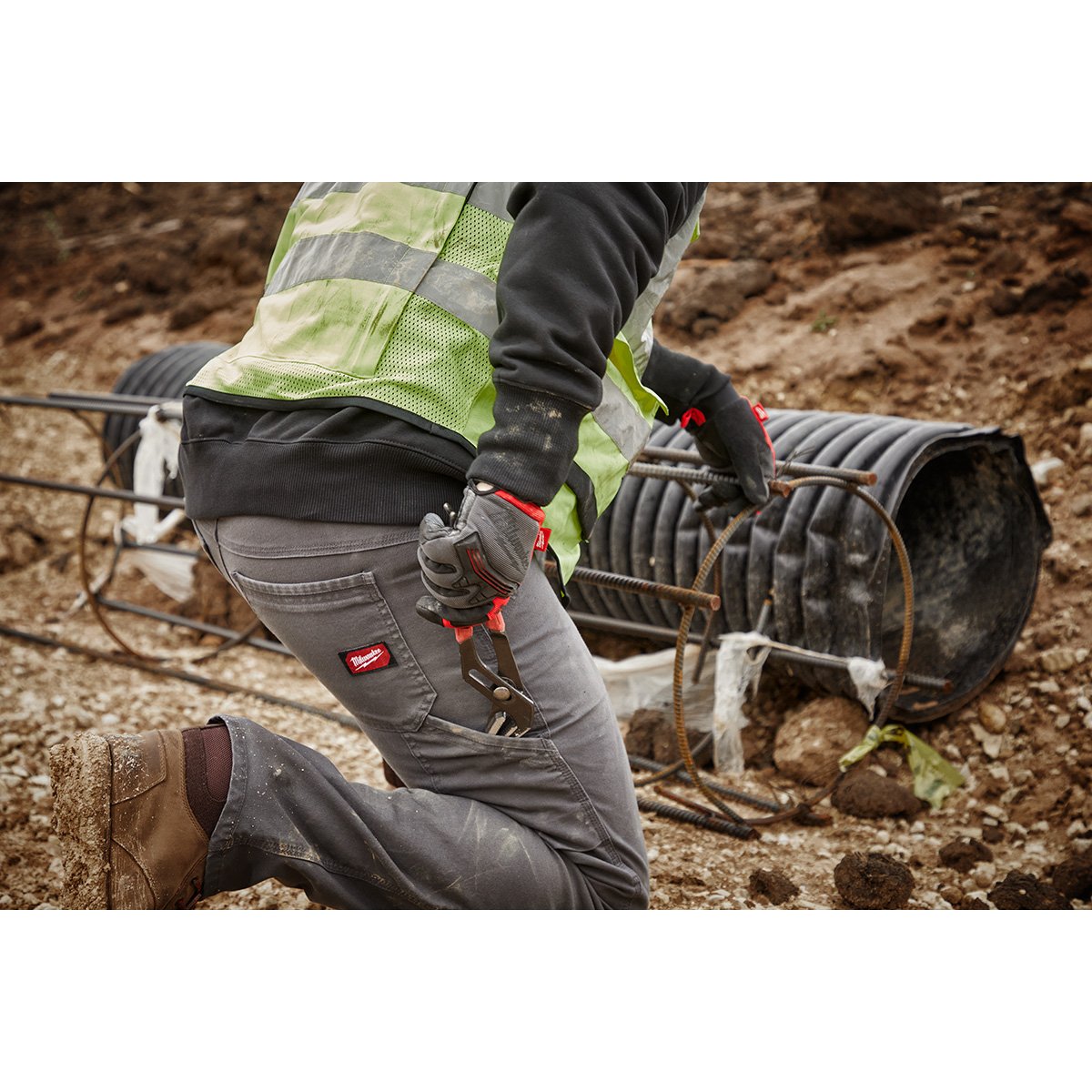 Milwaukee 701G-3432 Heavy Duty Flex Work Pants - Gray 3432 - in use