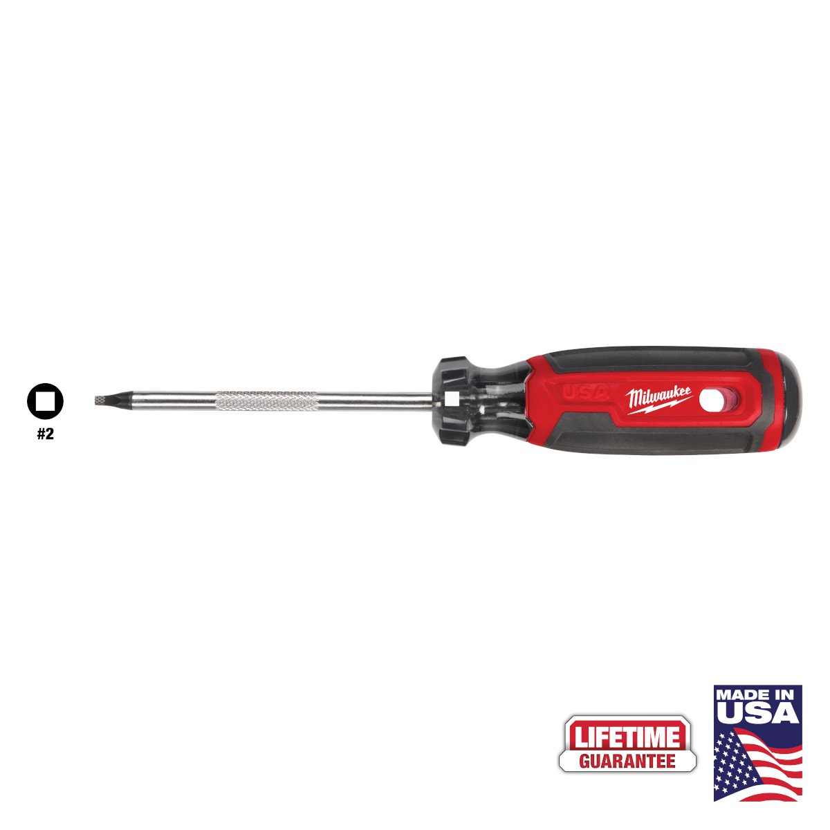 Milwaukee MT218 #2 Square 4" Cushion Grip Screwdriver (USA) - feature callout