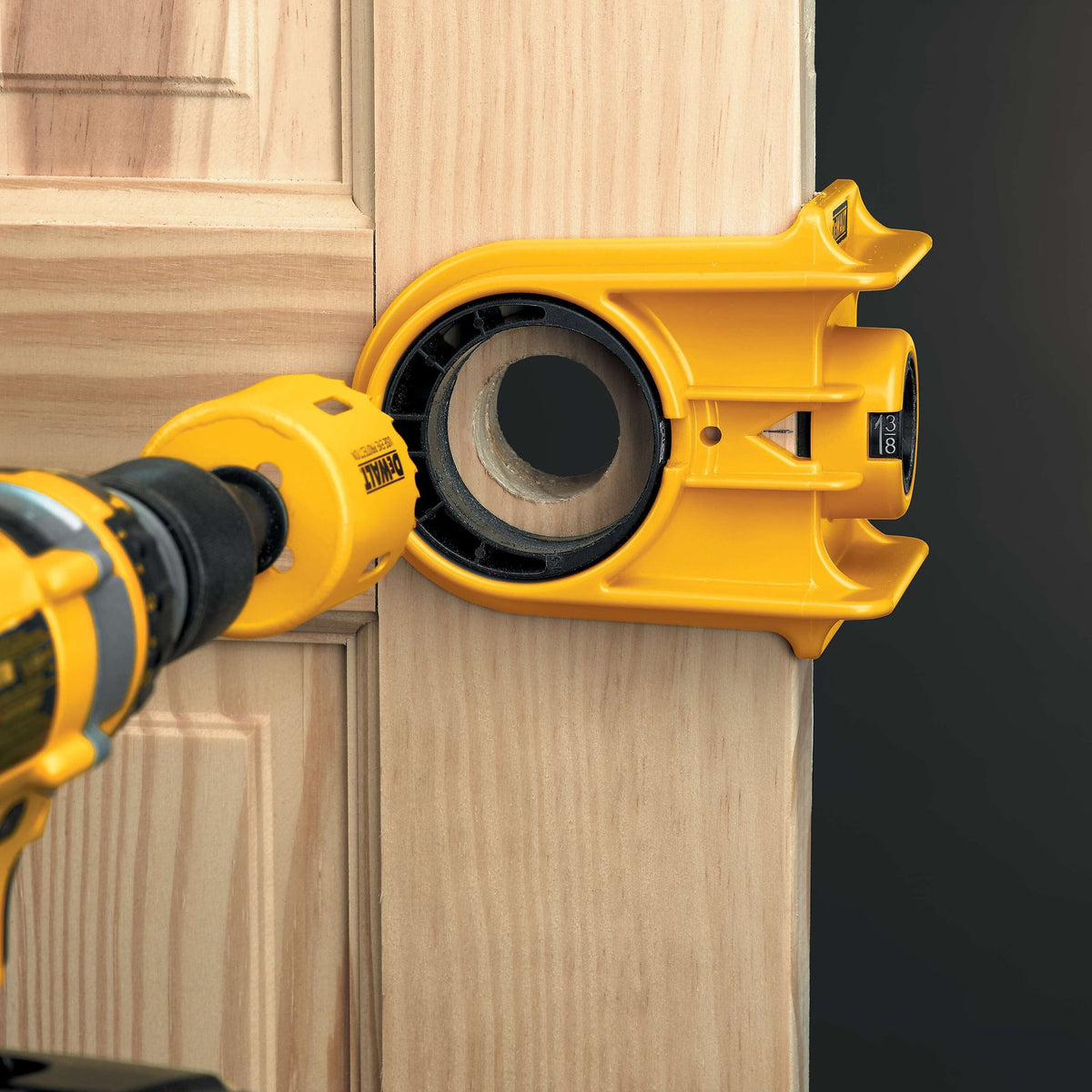 DEWALT D180004 Door Lock Installation Kit, Bi-Metal - in use