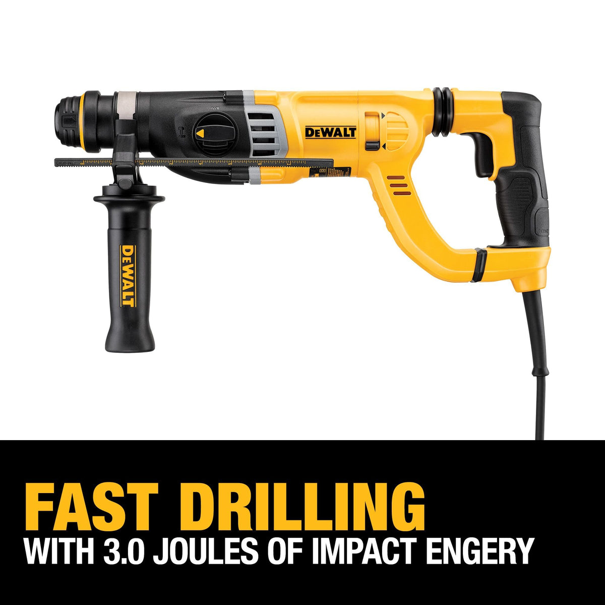 DEWALT D25263K Rotary Hammer Drill Kit with Shocks, D-Handle, SDS, 1-1/8-Inch - feature callout