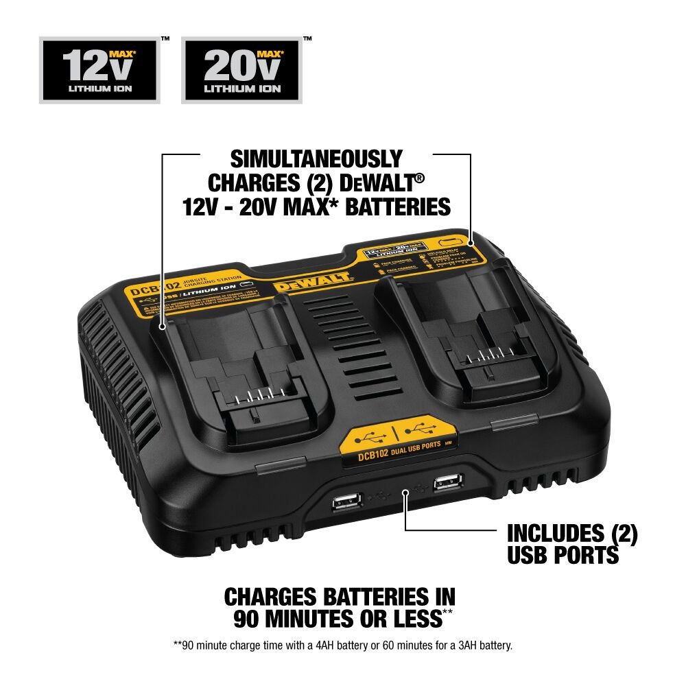 DEWALT DCB102 12V Jobsite Charging Station - feature callout