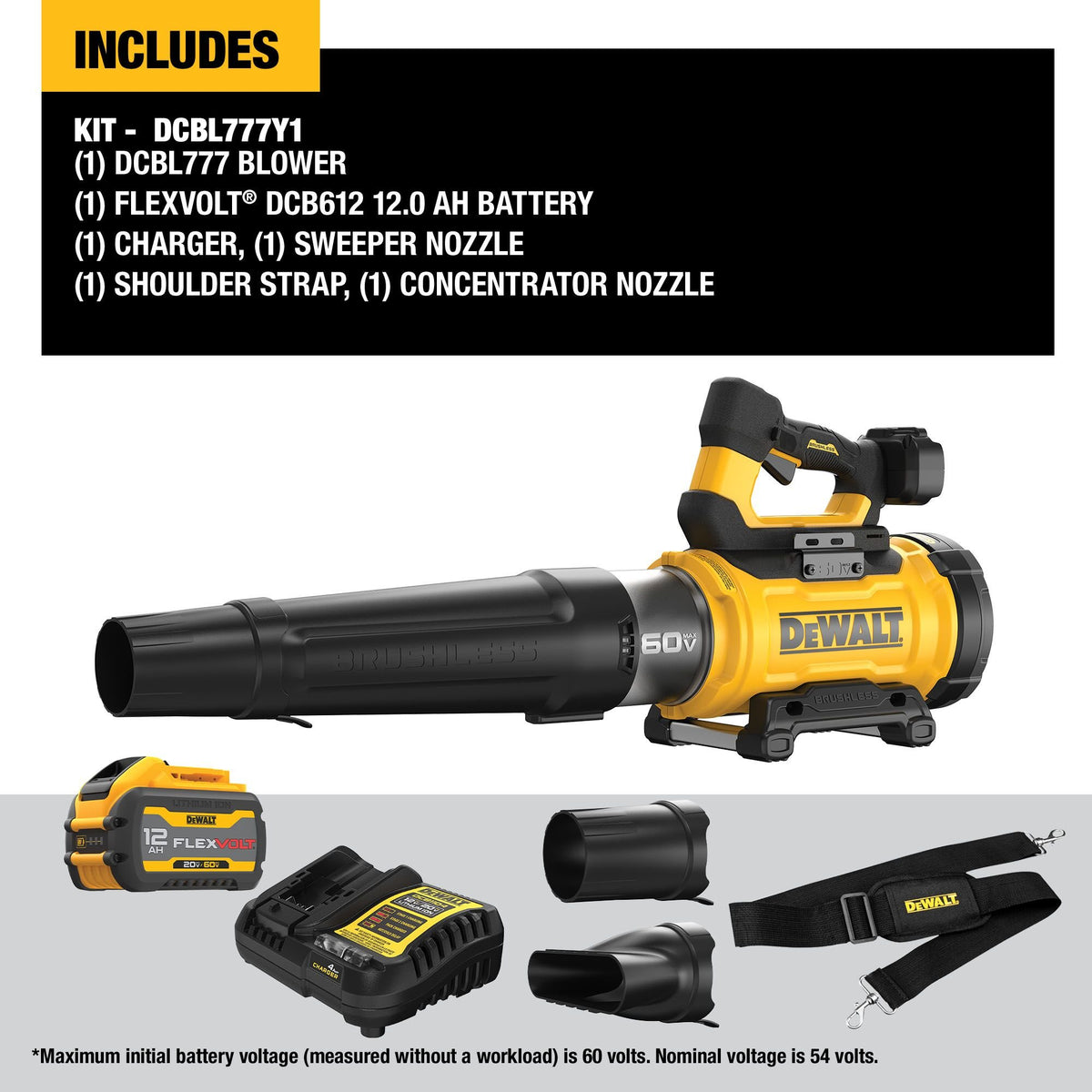 DEWALT DCBL777Y1 60V MAX High Power Brushless Blower Kit - feature callout
