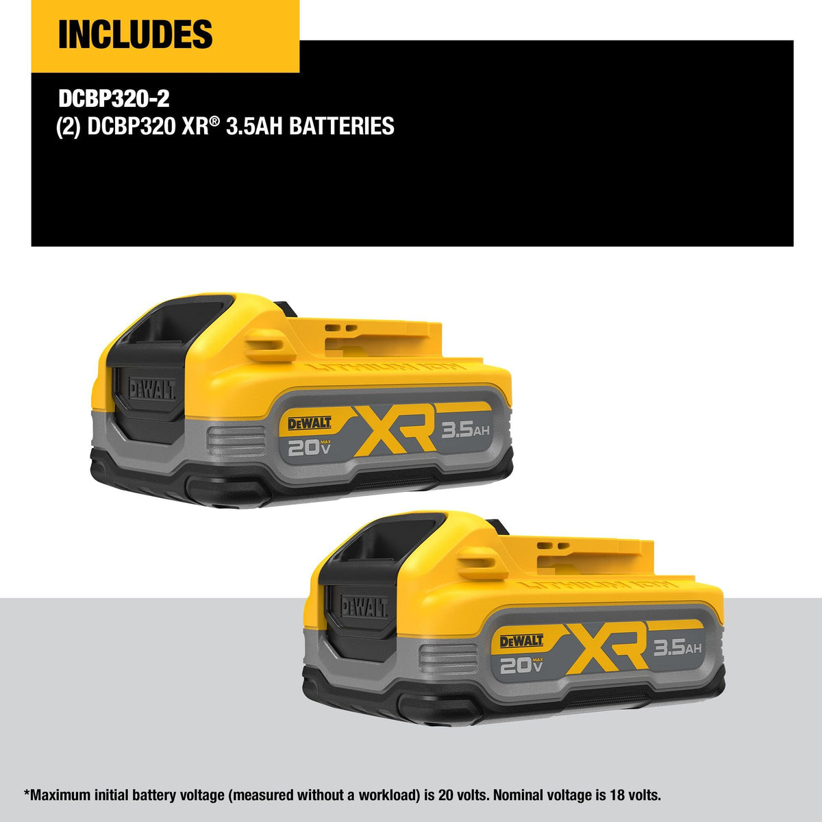 DEWALT DCBP320-2 20V MAX XR POWERSTACK 3.5Ah Battery (2 Pk) - feature callout