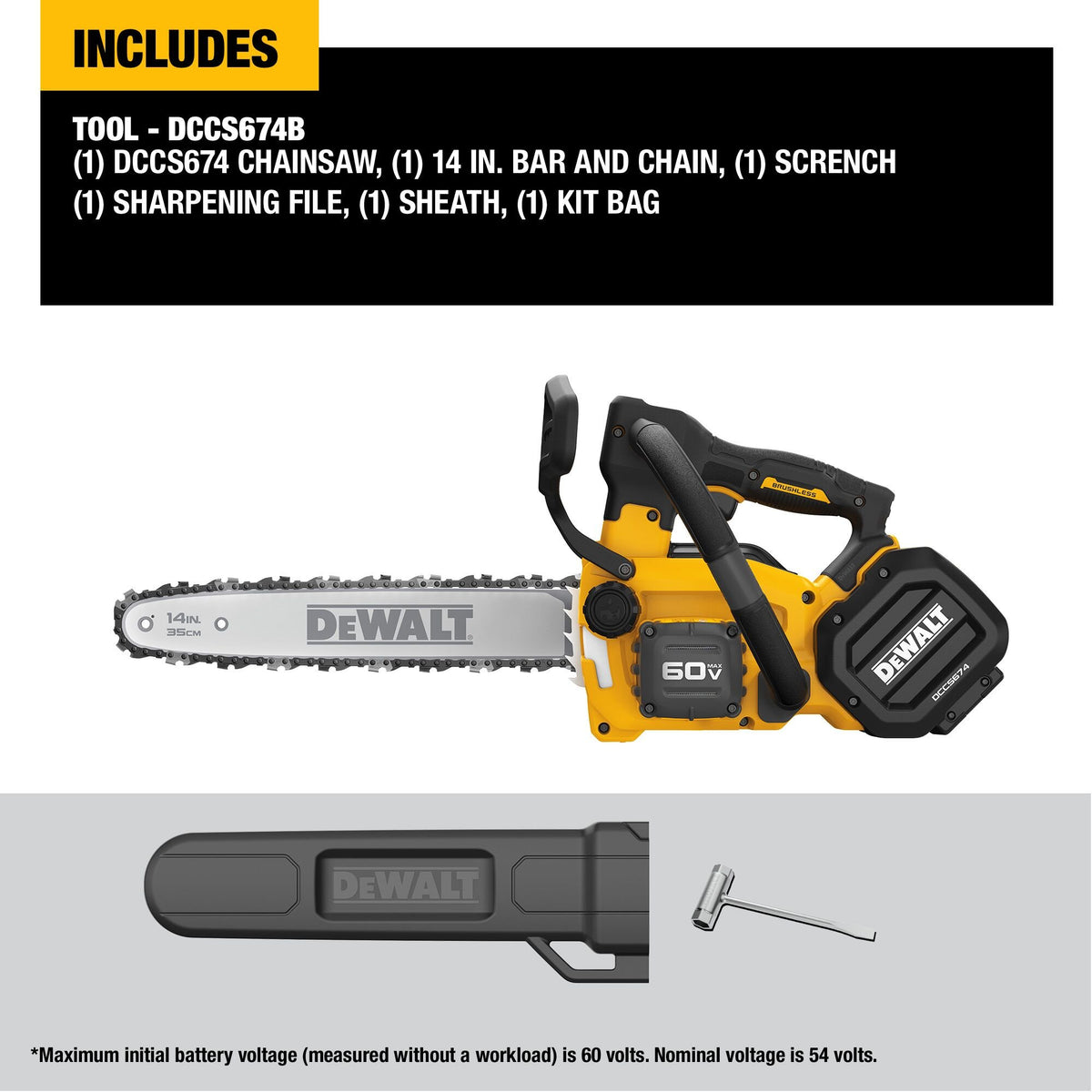 DEWALT DCCS674B-CA Bare Top Handle 60V 14In - feature callout