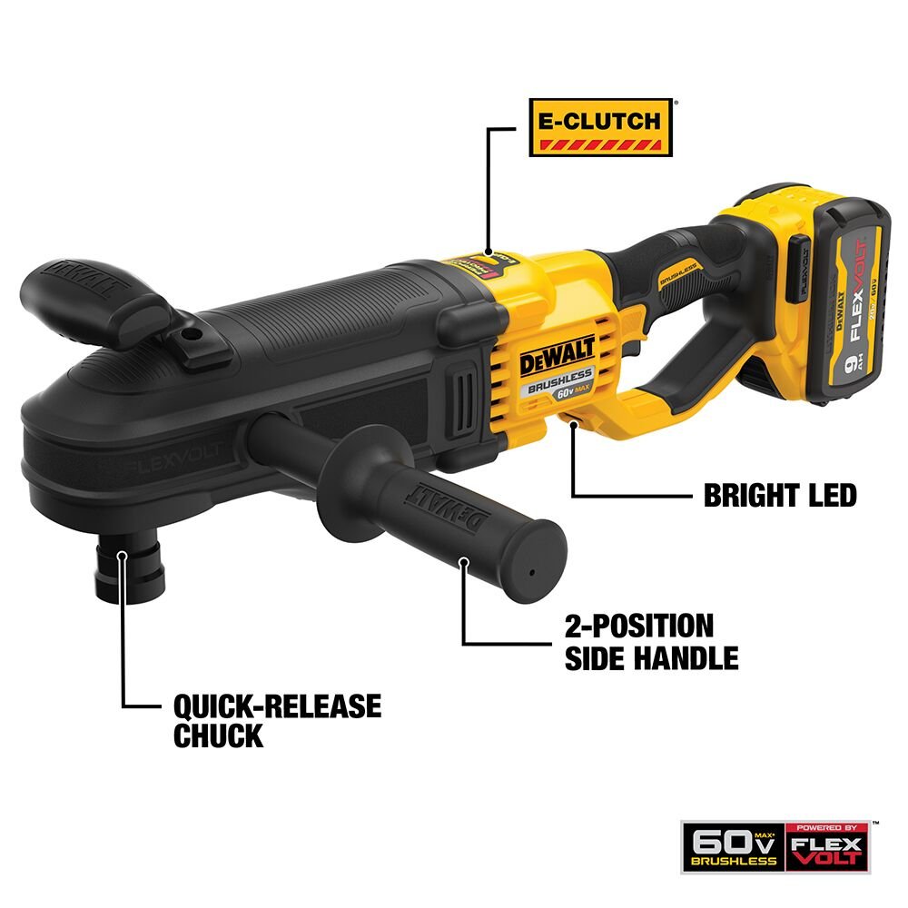 DEWALT DCD471X1 60V Max Brushless Quick-Change Stud And Joist Drill With E-Clutch System Kit - feature callout
