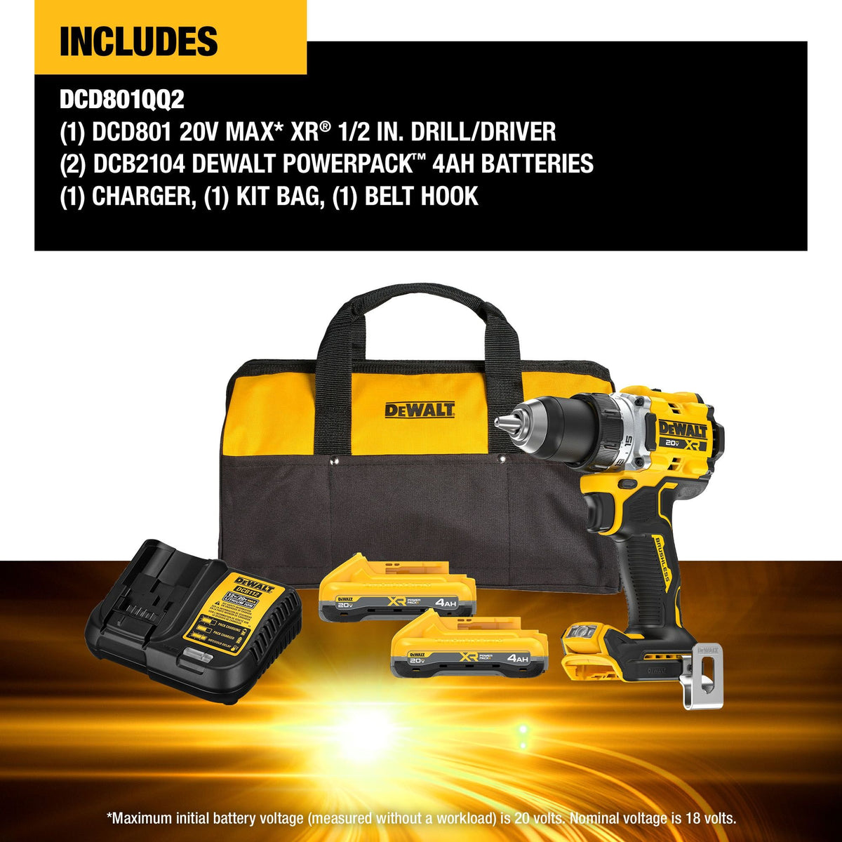 DEWALT DCD801QQ2 20V MAX XR Brushless 1/2" Drill/Driver With Anti-Rotation Kit - feature callout