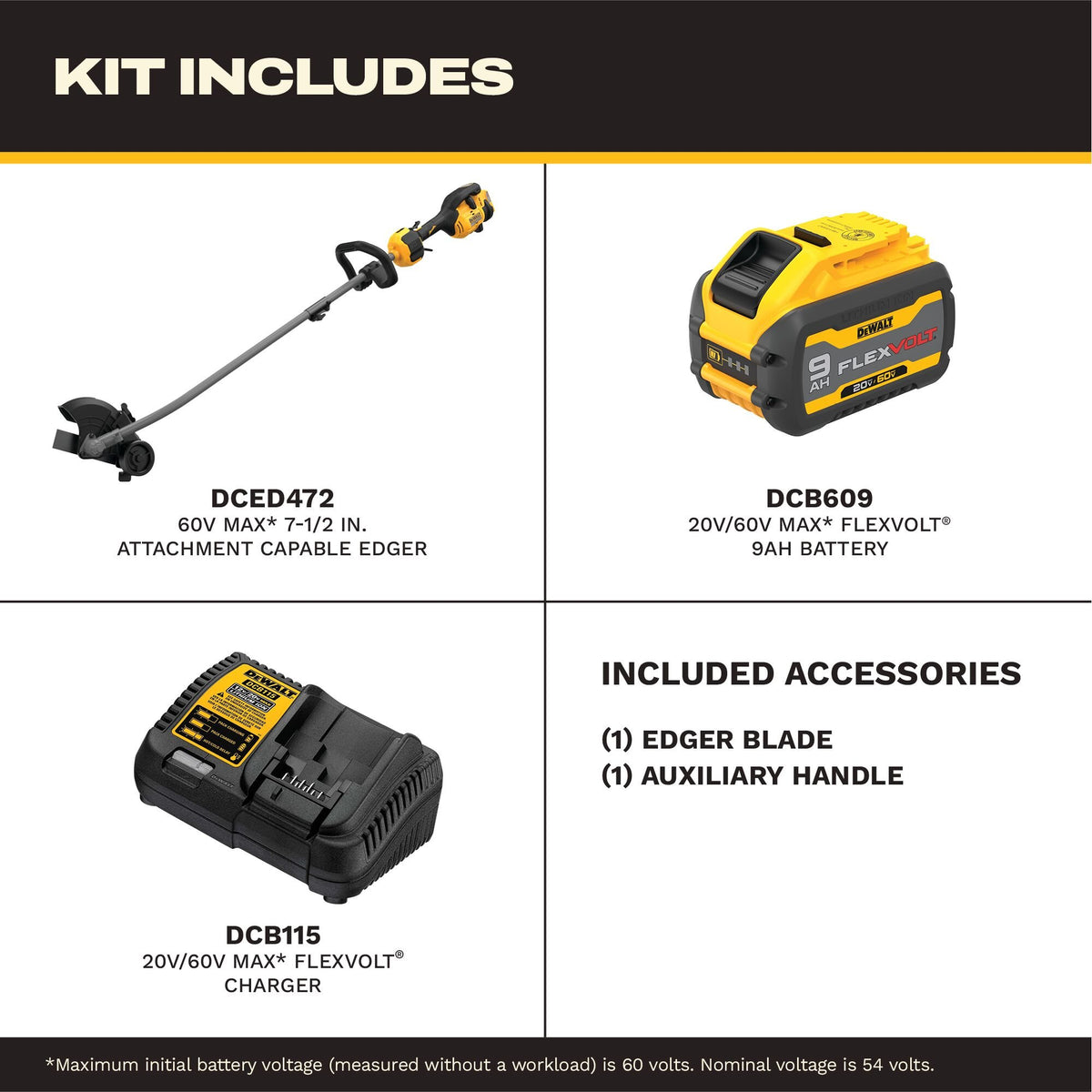 DEWALT DCED472X1 60V Max 7-1/2 In. Brushless Attachment Capable Edger Kit - feature callout