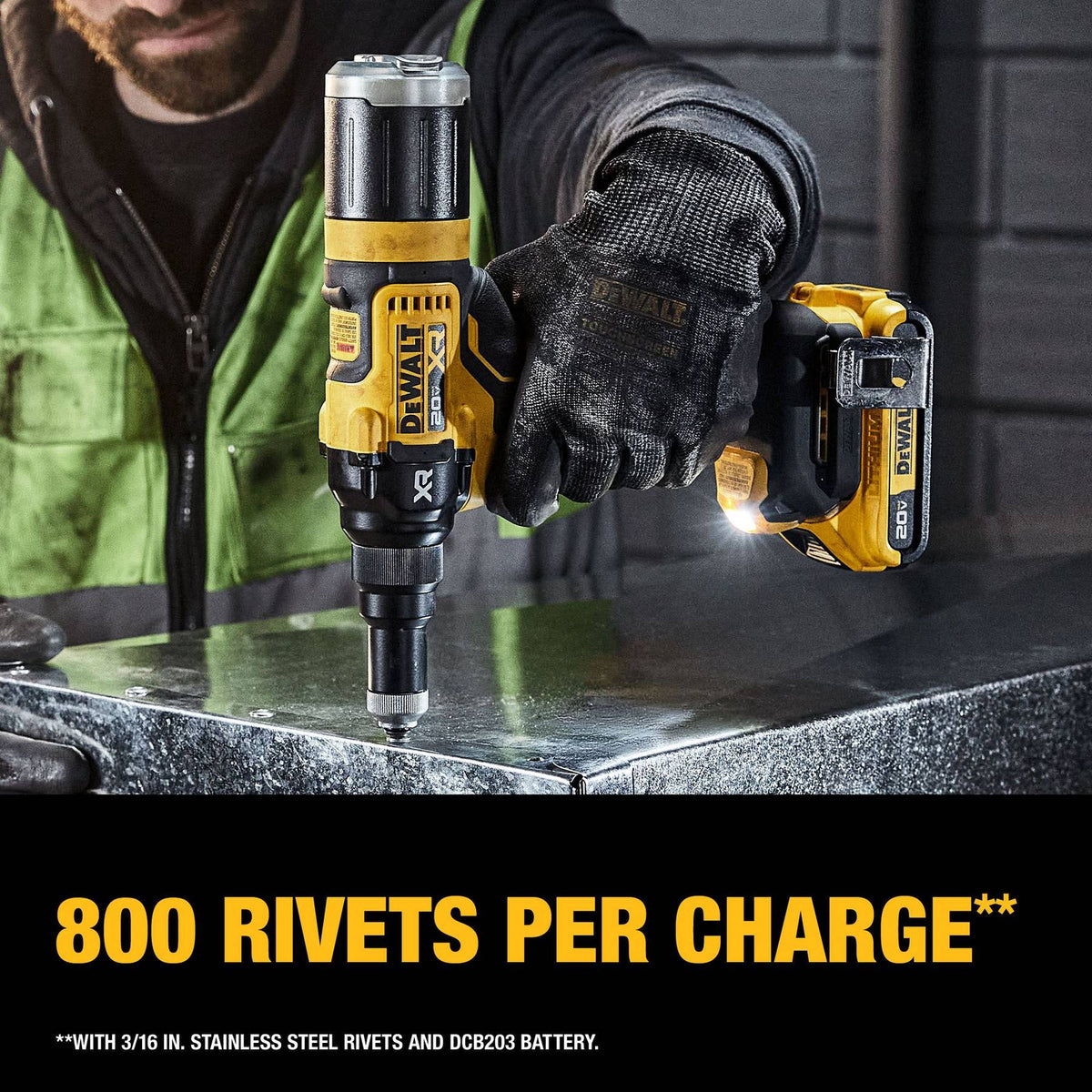 DEWALT DCF403D1 20V MAX* XR Brushless Cordless 3/16" Rivet Tool Kit - feature callout