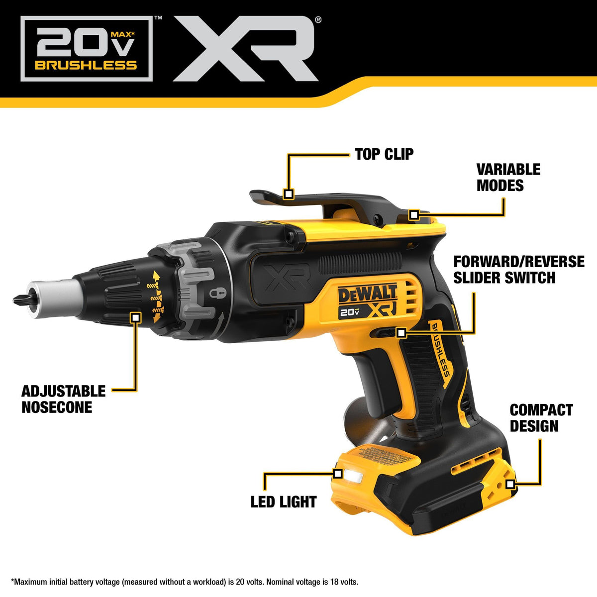 DEWALT DCF630B 20V MAX XR Brushless Drywall Screwgun (Tool Only) - feature callout