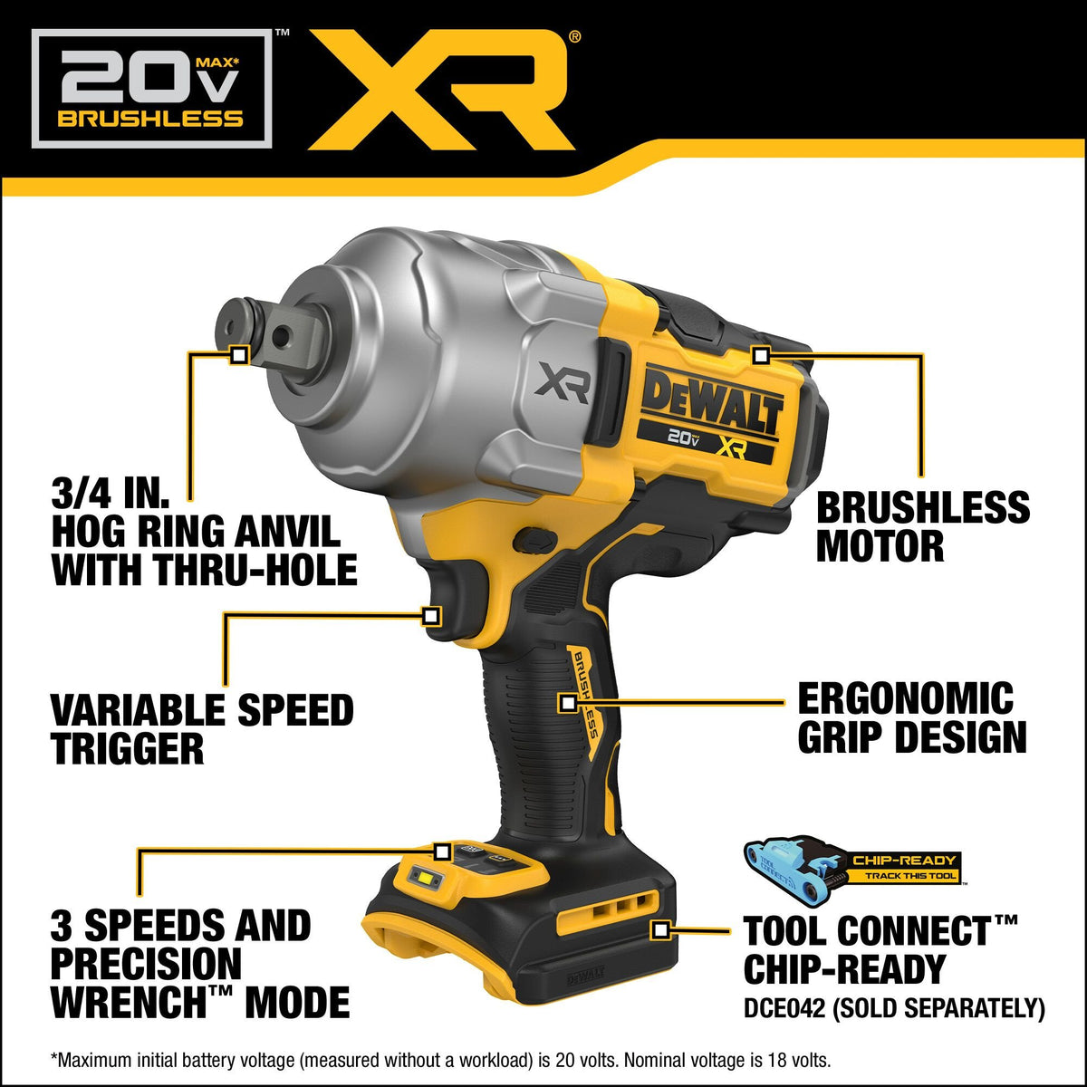 DEWALT DCF964B 20V Max 3/4" Impact Wrench - feature callout