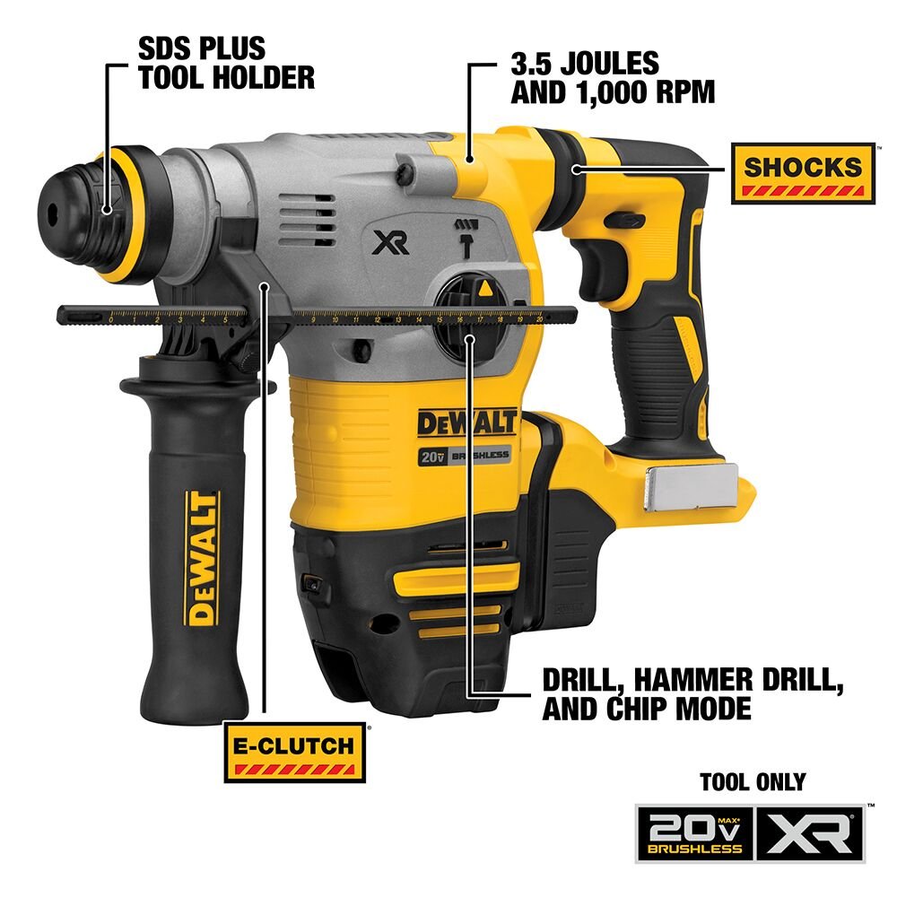 DEWALT DCH293B 20V Max* XR Brushless 1-1/8'' L-Shape Rotary Hammer (Tool Only) - feature callout