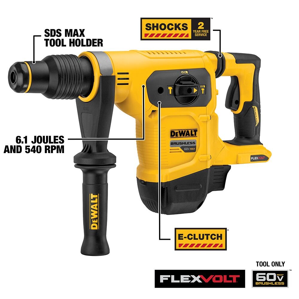 DEWALT DCH481B 60V MAX* XTREME Cordless Brushless 1-9/16 in SDS Max Rotary Hammer Drill - Tool Only - feature callout