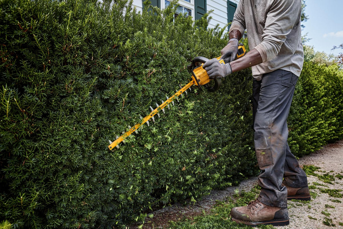 DEWALT DCHT870T1 60V Hedge Trimmer W/ 2Ah Battery - in use