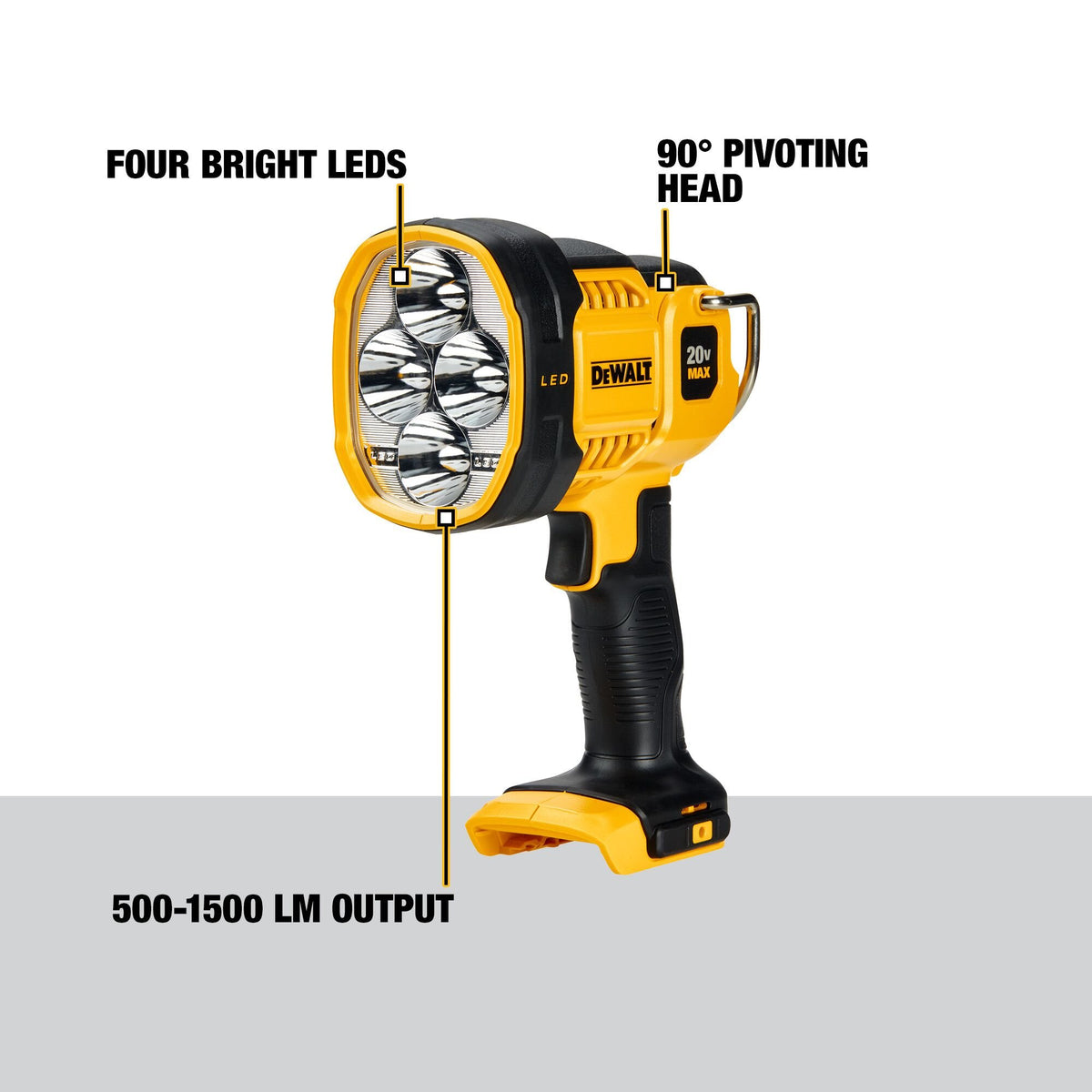 DEWALT DCL043 20V MAX* LED Work Light, Pivoting Head - feature callout