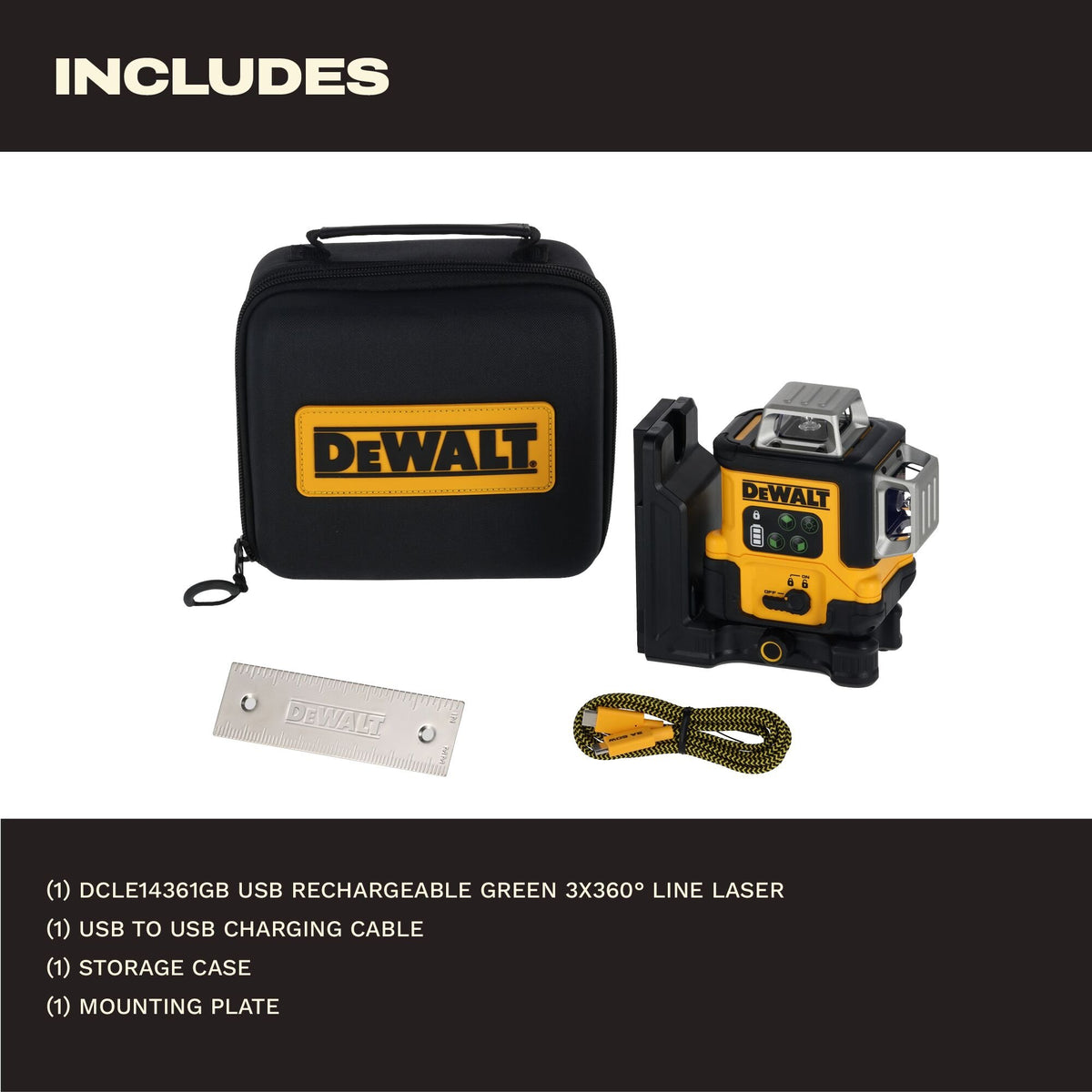DEWALT DCLE14361GB 20V MAX 3x360 Green Line Laser (Bare Tool) - feature callout