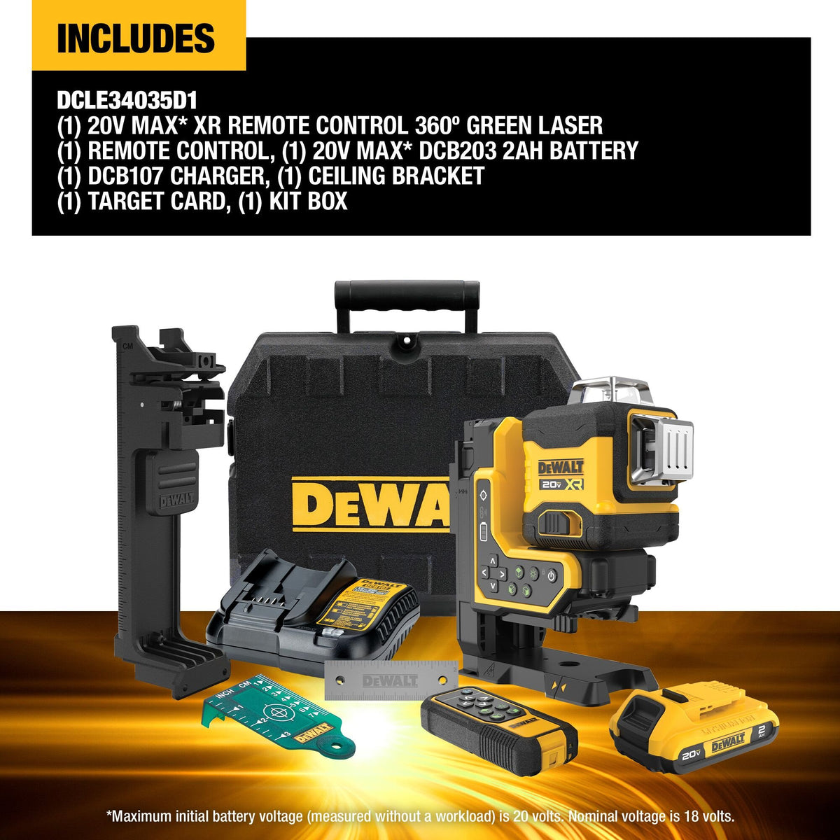 DEWALT DCLE34035D1 20V MAX XR Remote Control 360 Degree Line Laser Kit - feature callout
