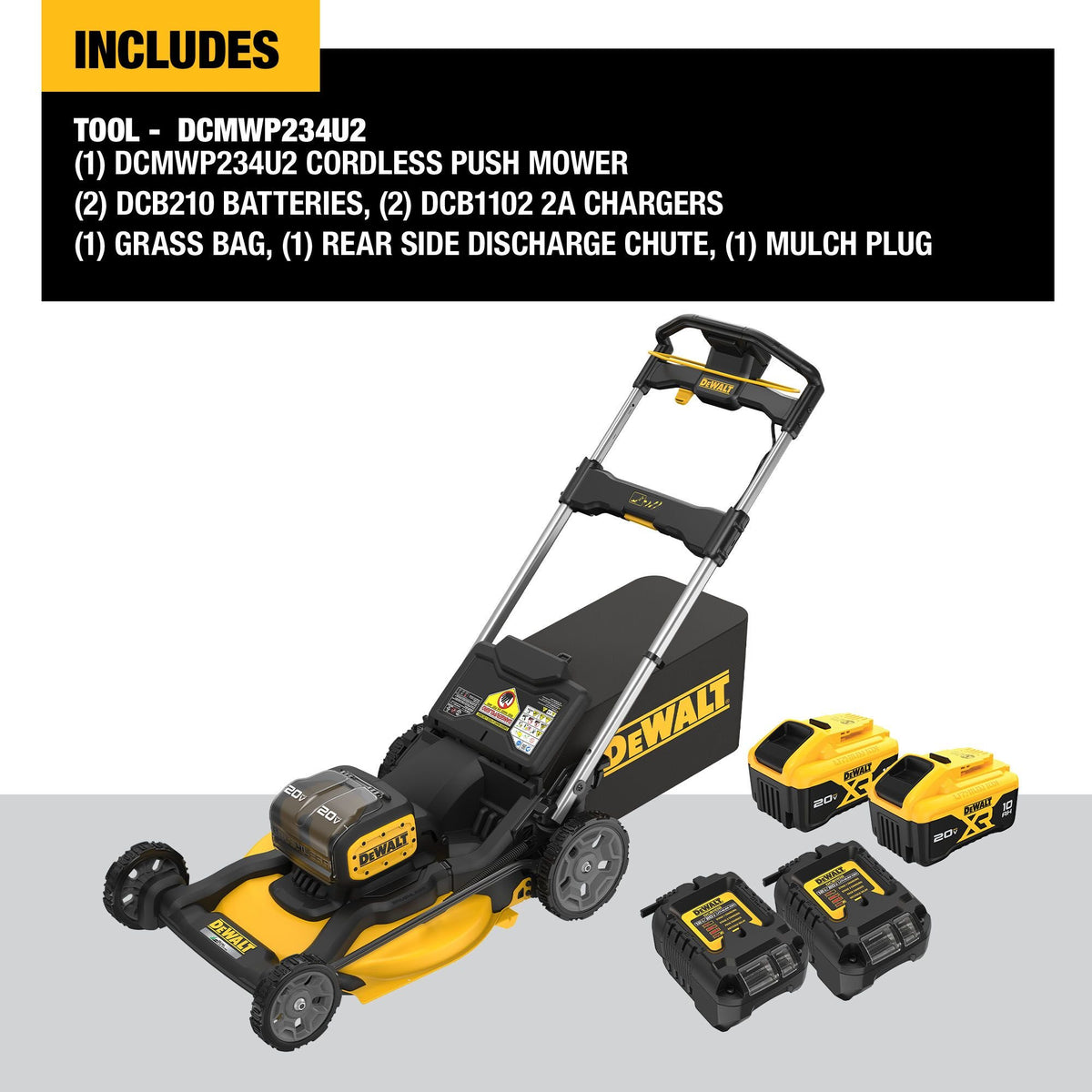 DEWALT DCMWP234U2-CA 2X20V MAX XR Cordless Push Mower Kit - feature callout