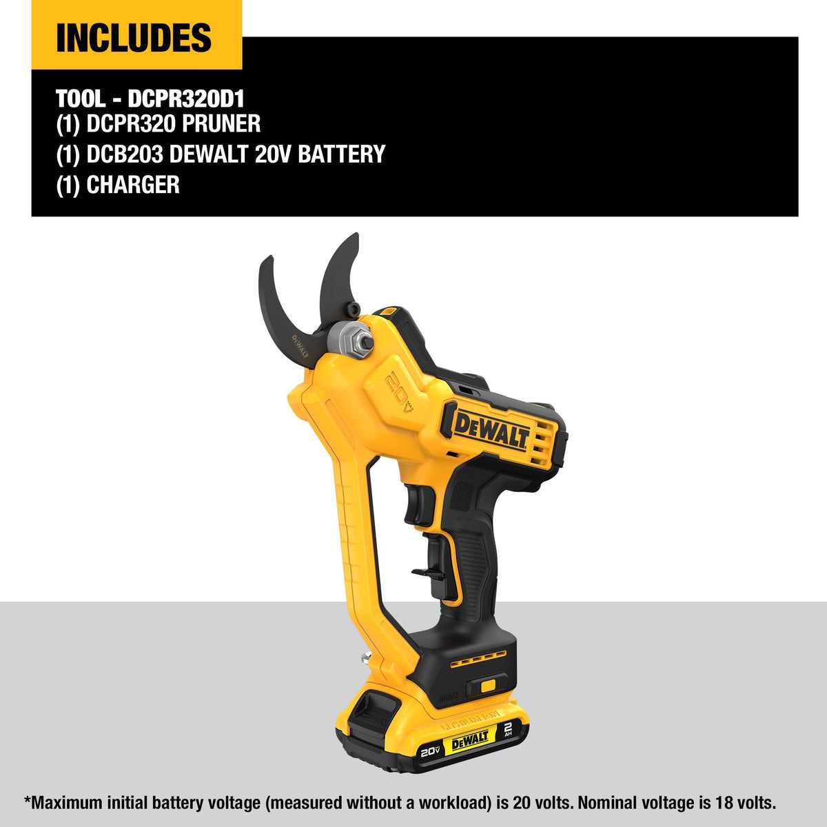 DEWALT DCPR320D1 20V Pruner W/2Ah Pack - feature callout