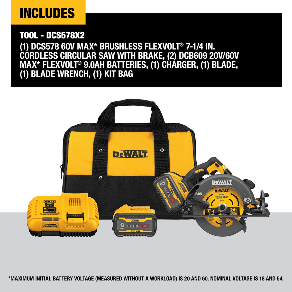 DEWALT DCS578X2 FLEXVOLT 60V MAX Brushless7-1/4 in. Cordless Circular Saw with Brake Kit - feature callout