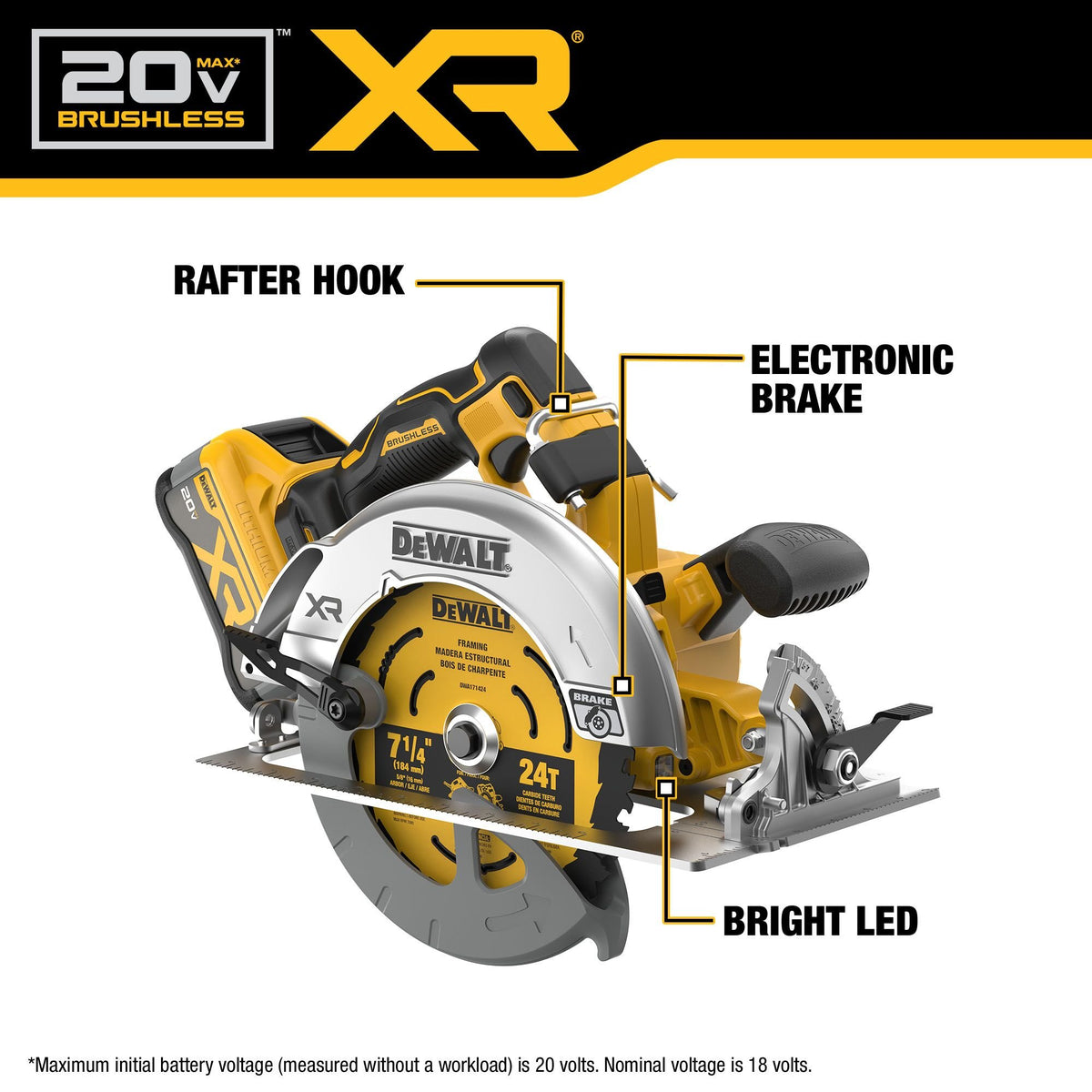 DEWALT DCS590WW1 20V MAX XR BRUSHLESS CORDLESS 7-1/4 IN. CIRCULAR SAW KIT - feature callout