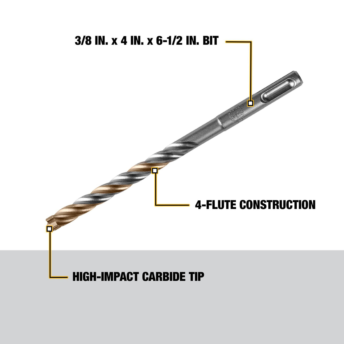 DEWALT DW5527B25 3/8" X 4" X 6-1/2" Solid Carbide SDS+ - feature callout