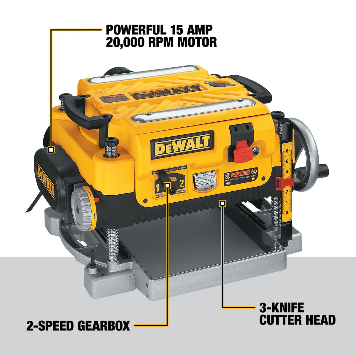 DEWALT DW735 13-Inch, Two Speed Thickness Planer - feature callout