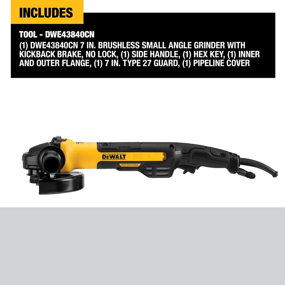 DEWALT DWE43840CN Angle Grinder, Rat Tail, 7-Inch, 13-Amp - feature callout