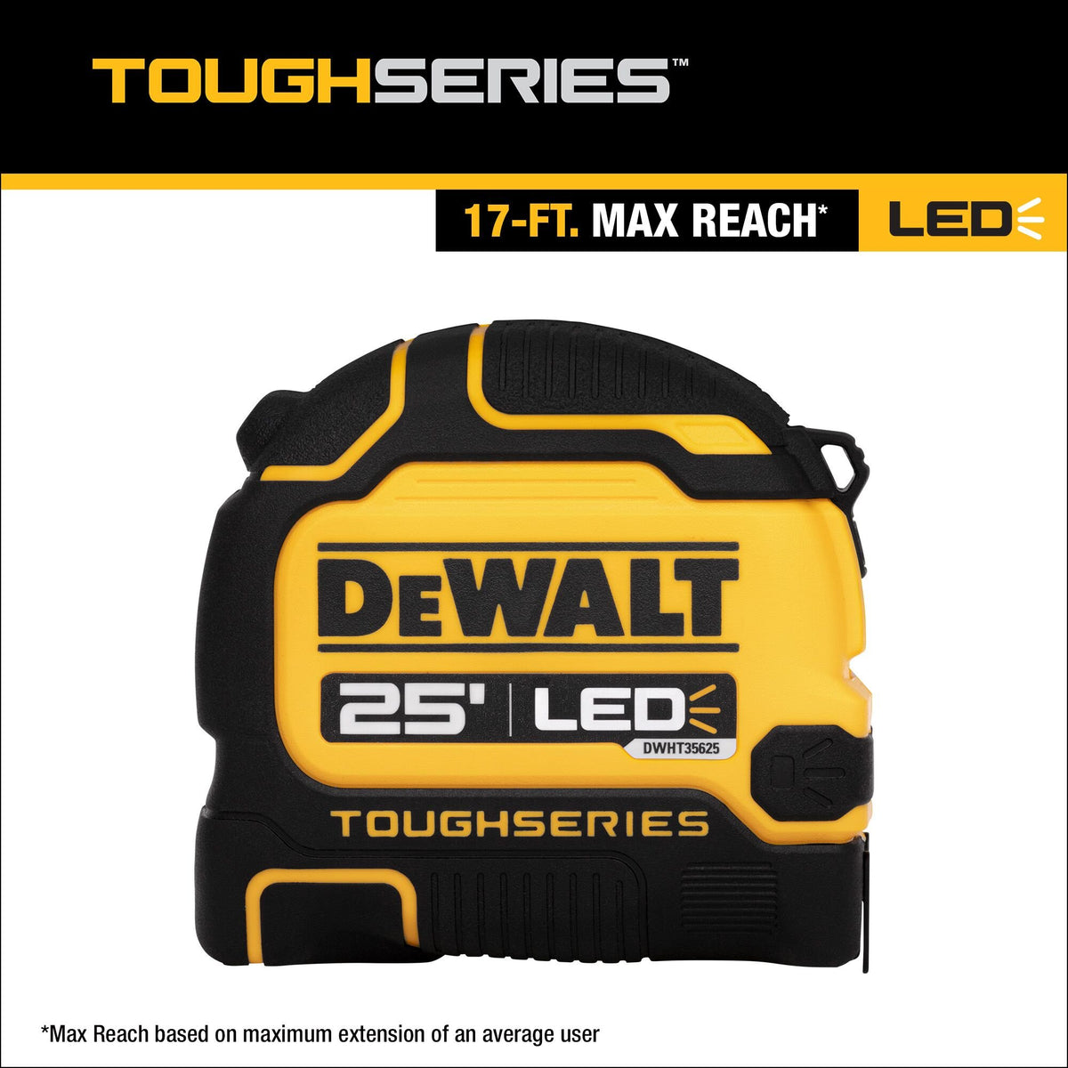 DEWALT DWHT35625S TOUGHSERIES 25 FT Lighted Tape Measure - feature callout