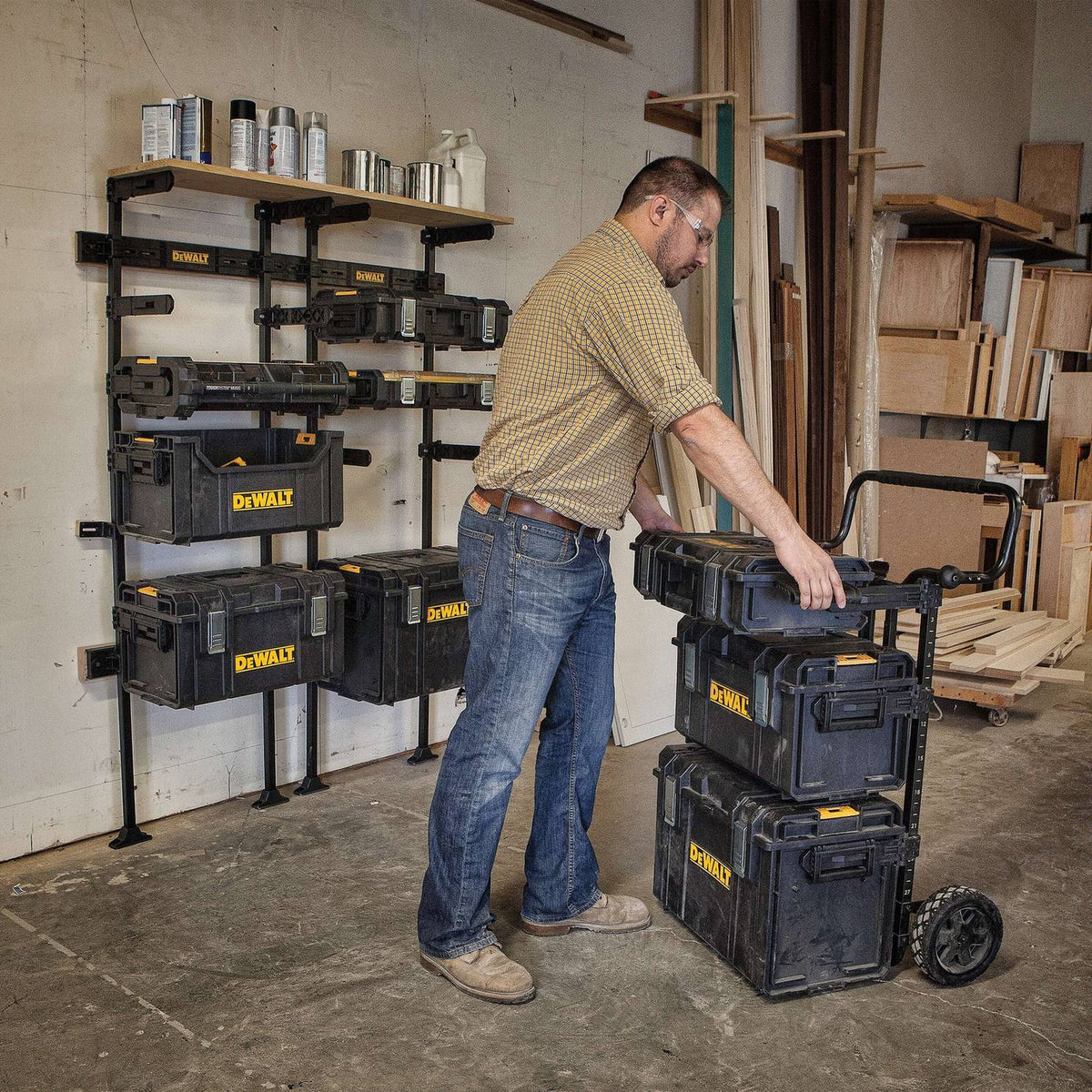 DEWALT DWST08260 Garage Storage Rack, Tough System - in use