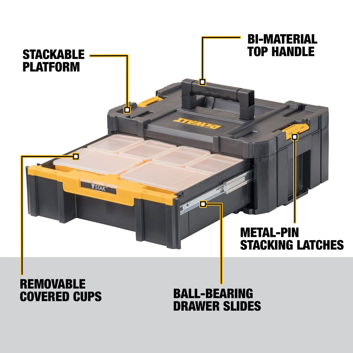 DEWALT DWST17803 Tool Organizer, Tstak Iii, Single Deep Drawer - feature callout