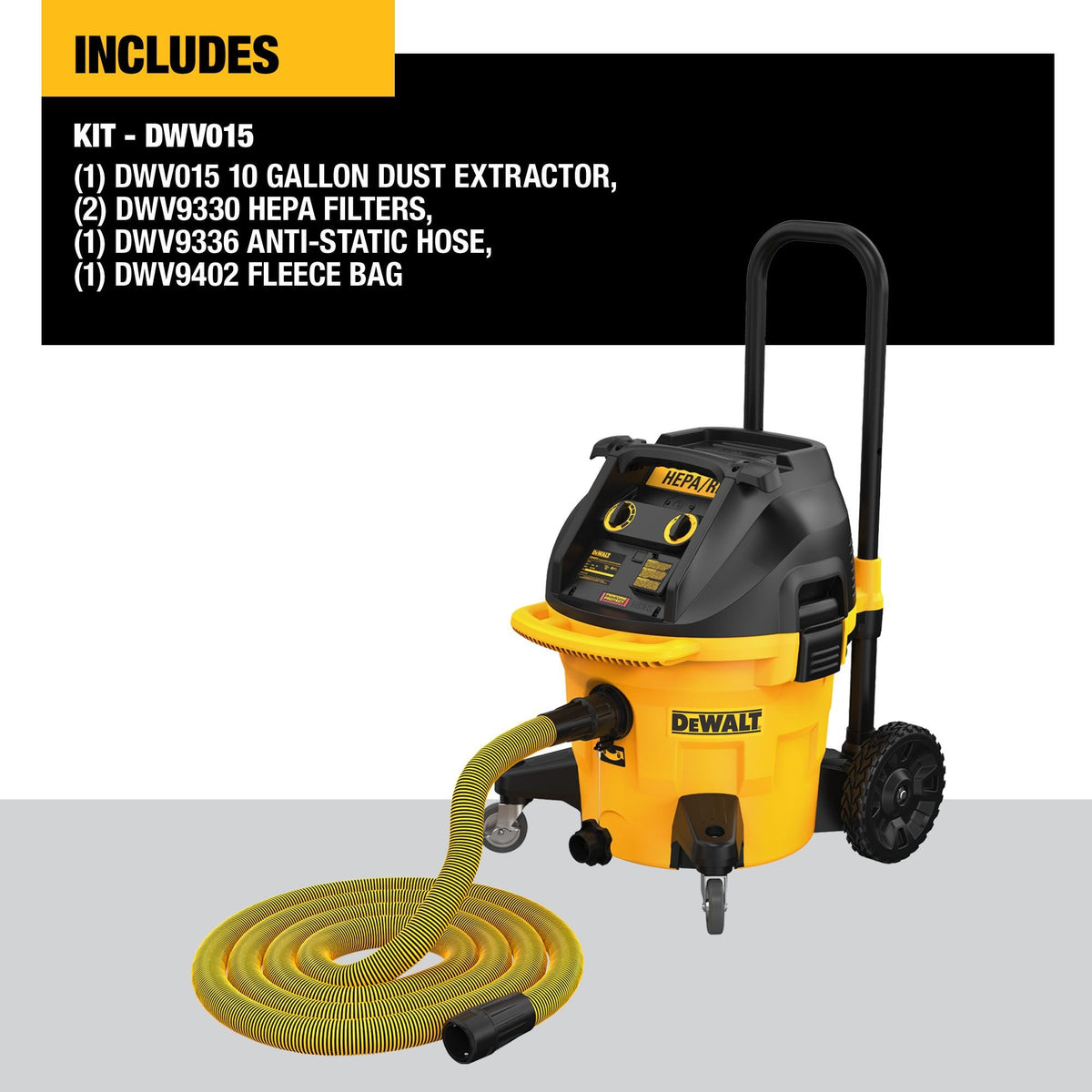 DEWALT DWV015 10G Dust Extractor - feature callout