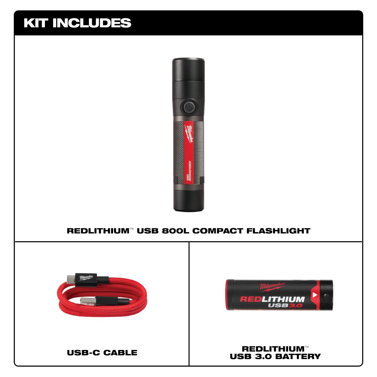 Milwaukee 2160-21 REDLITHIUM™ USB 800L Compact Flashlight - feature callout