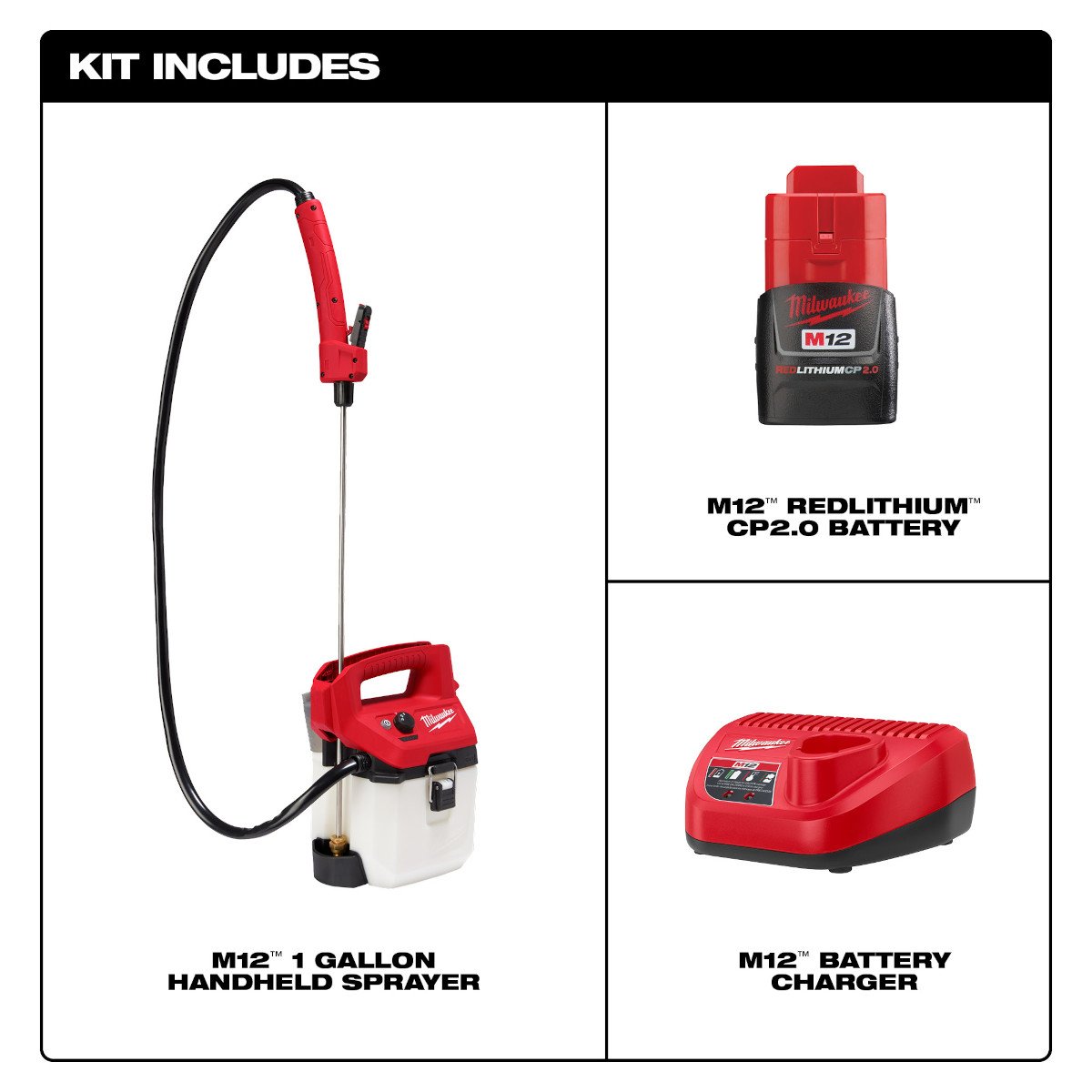 Milwaukee 2528-21G1 M12™ 1 Gallon Handheld Sprayer Kit - feature callout