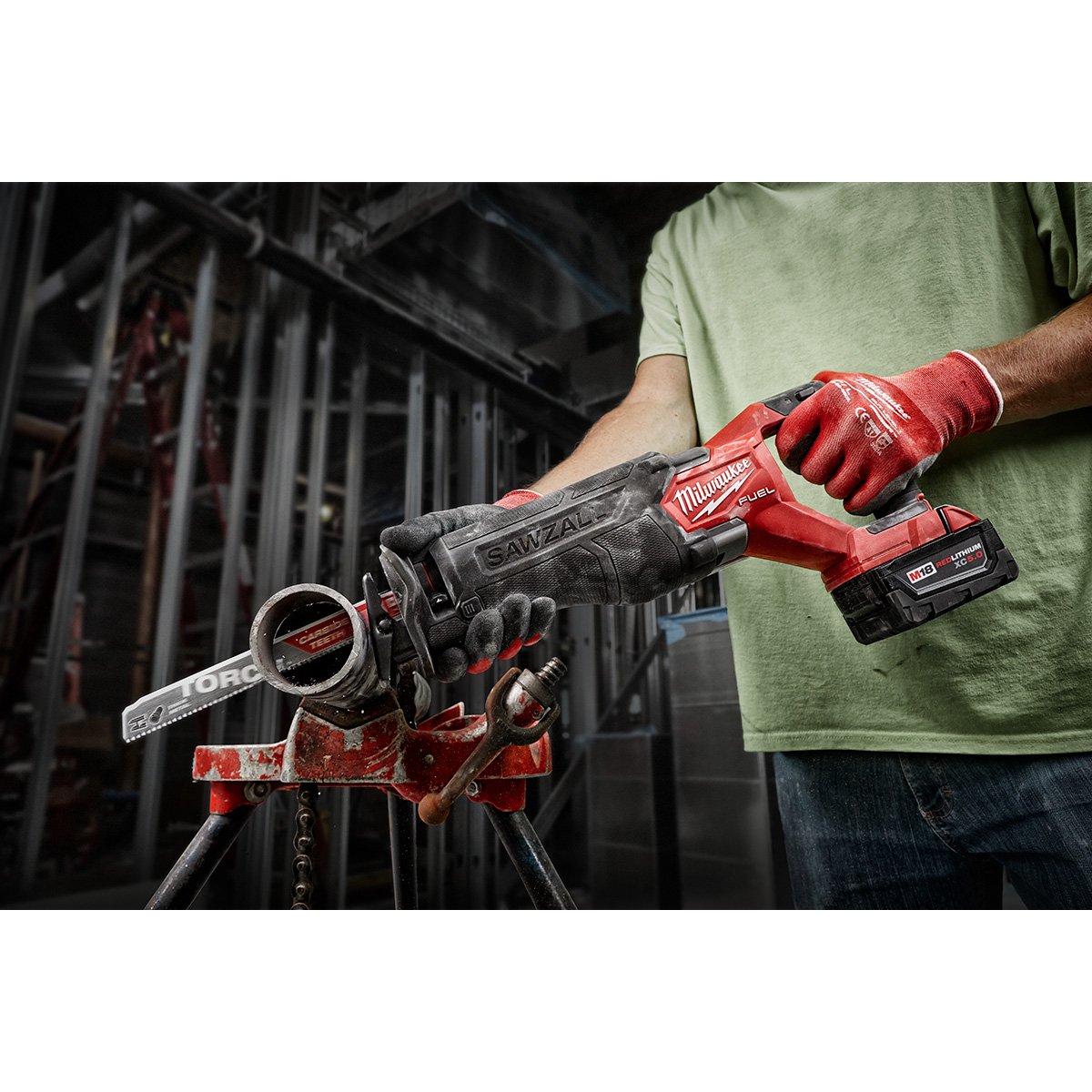 Milwaukee 2821-21 M18 FUEL™ SAWZALL® Recip Saw - 1 Battery XC5.0 Kit - in use