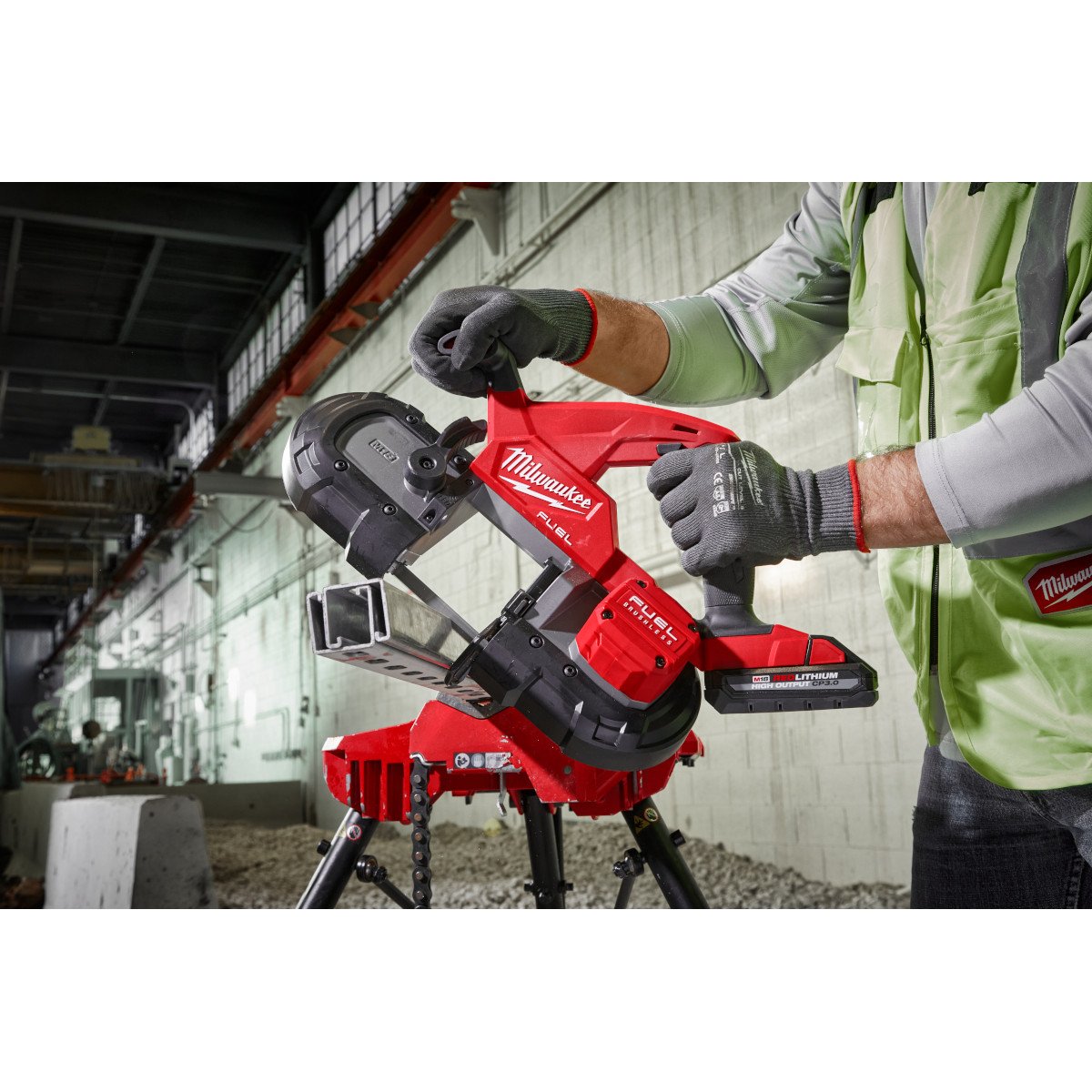 Milwaukee 2829-22 M18 FUEL™ Compact Band Saw Kit - in use