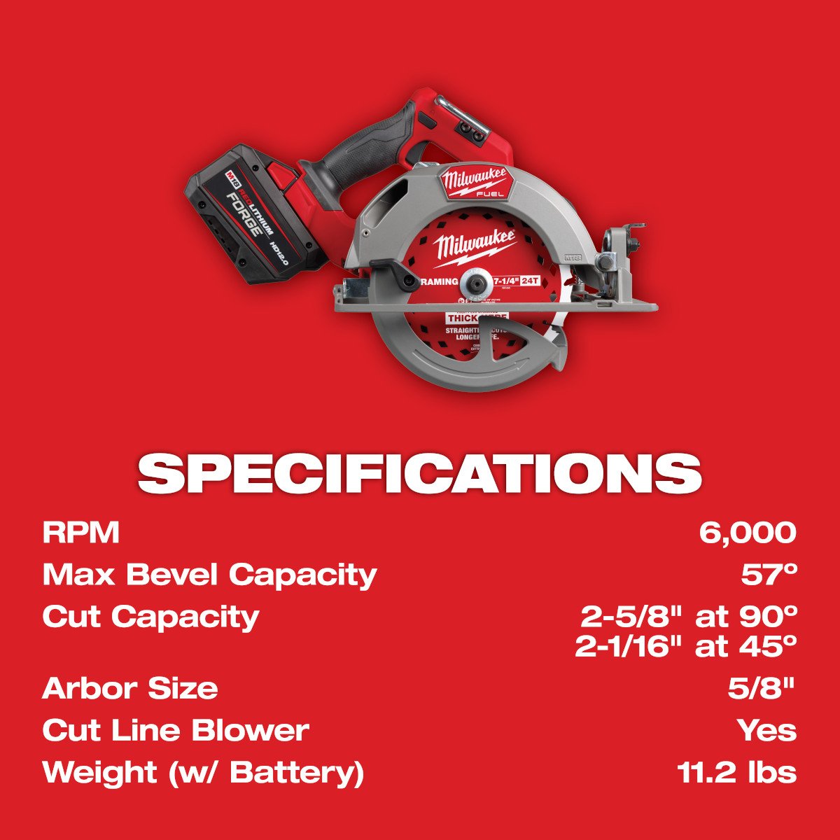 Milwaukee 2834-21HD M18 FUEL™ 7-1/4” Circular Saw Kit - feature callout