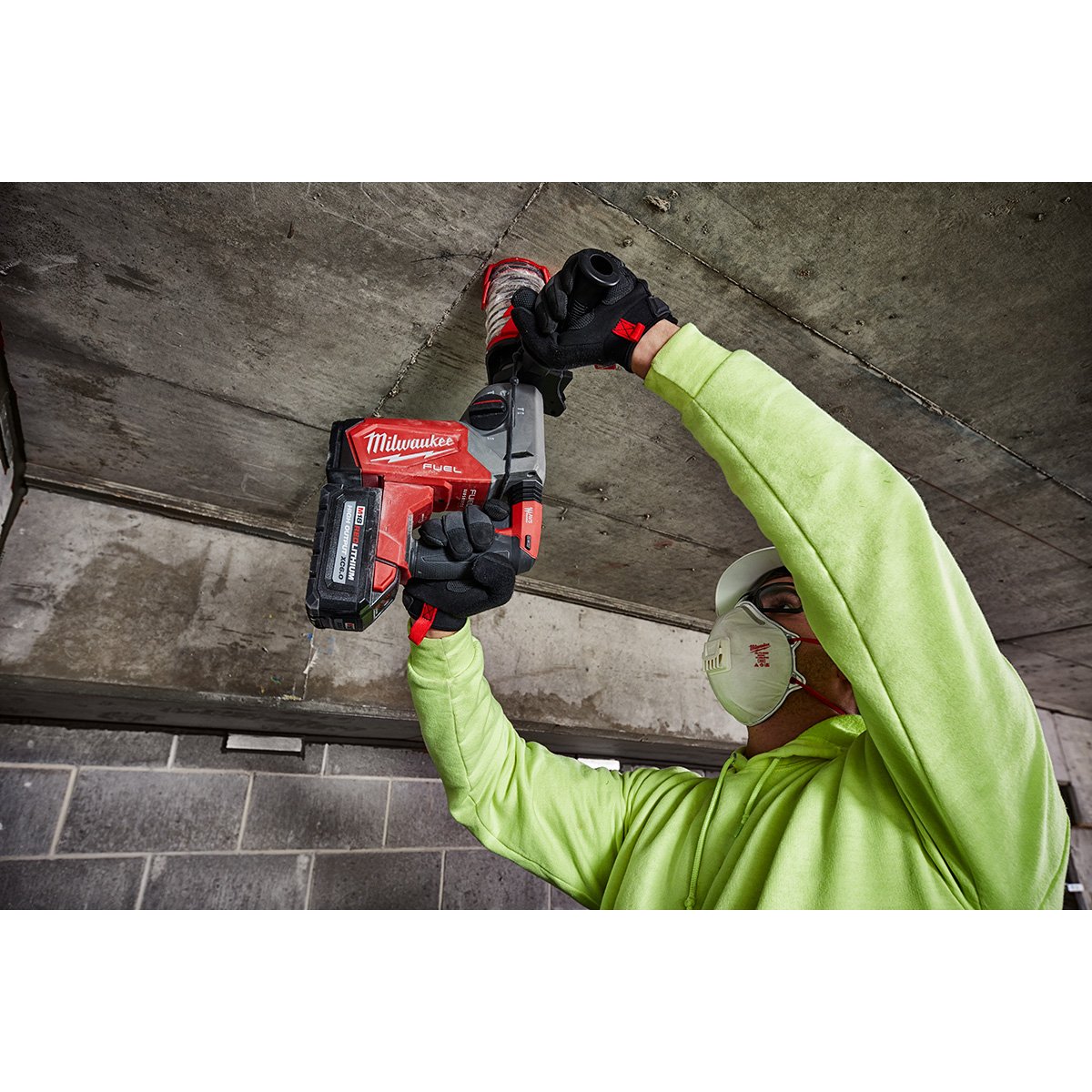Milwaukee 2912-22 M18 FUEL™ 1 in SDS Plus Rotary Hammer Kit - in use