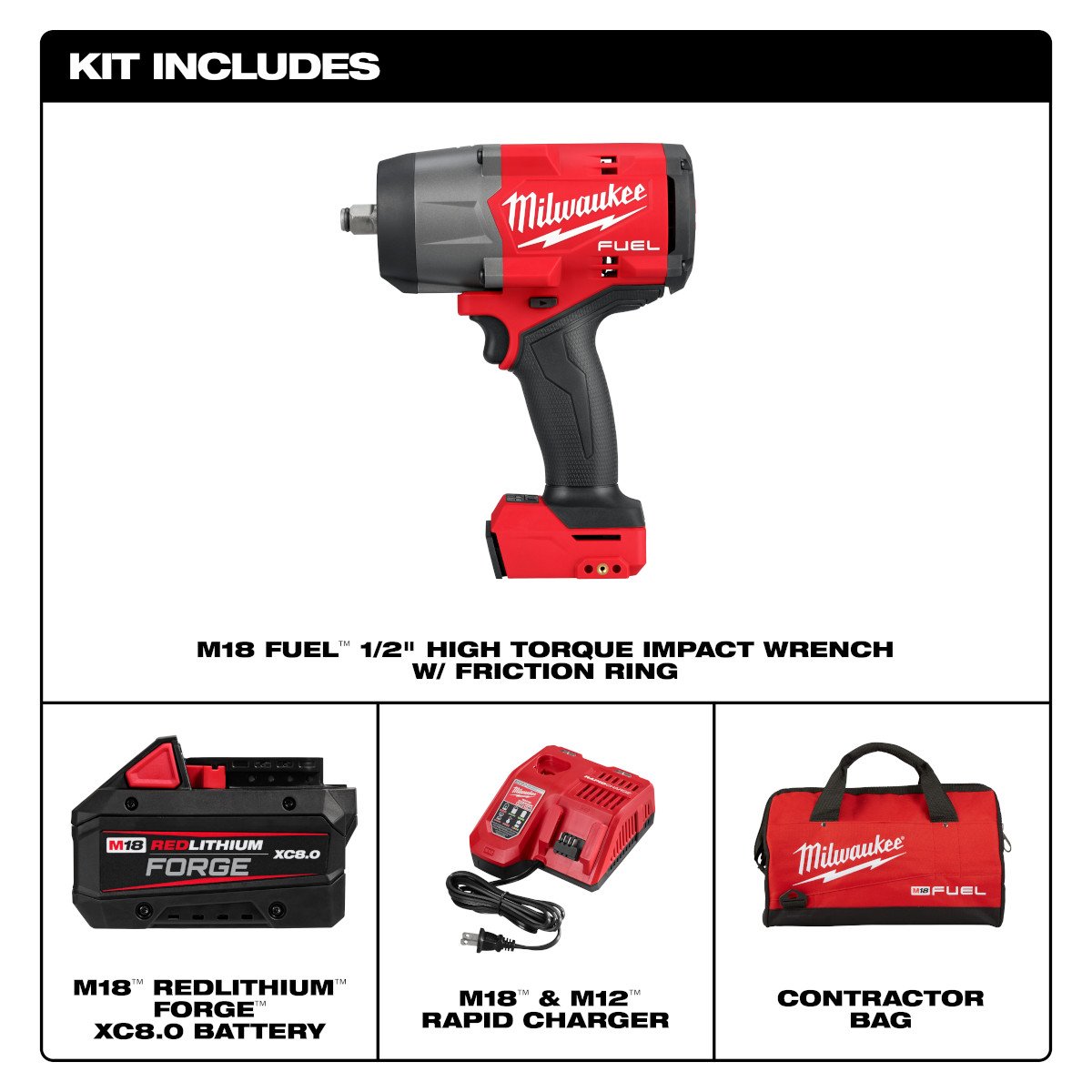 Milwaukee 2967-21F M18 FUEL™ 1/2" High Torque Impact wrench With Forge 6AH Battery - feature callout